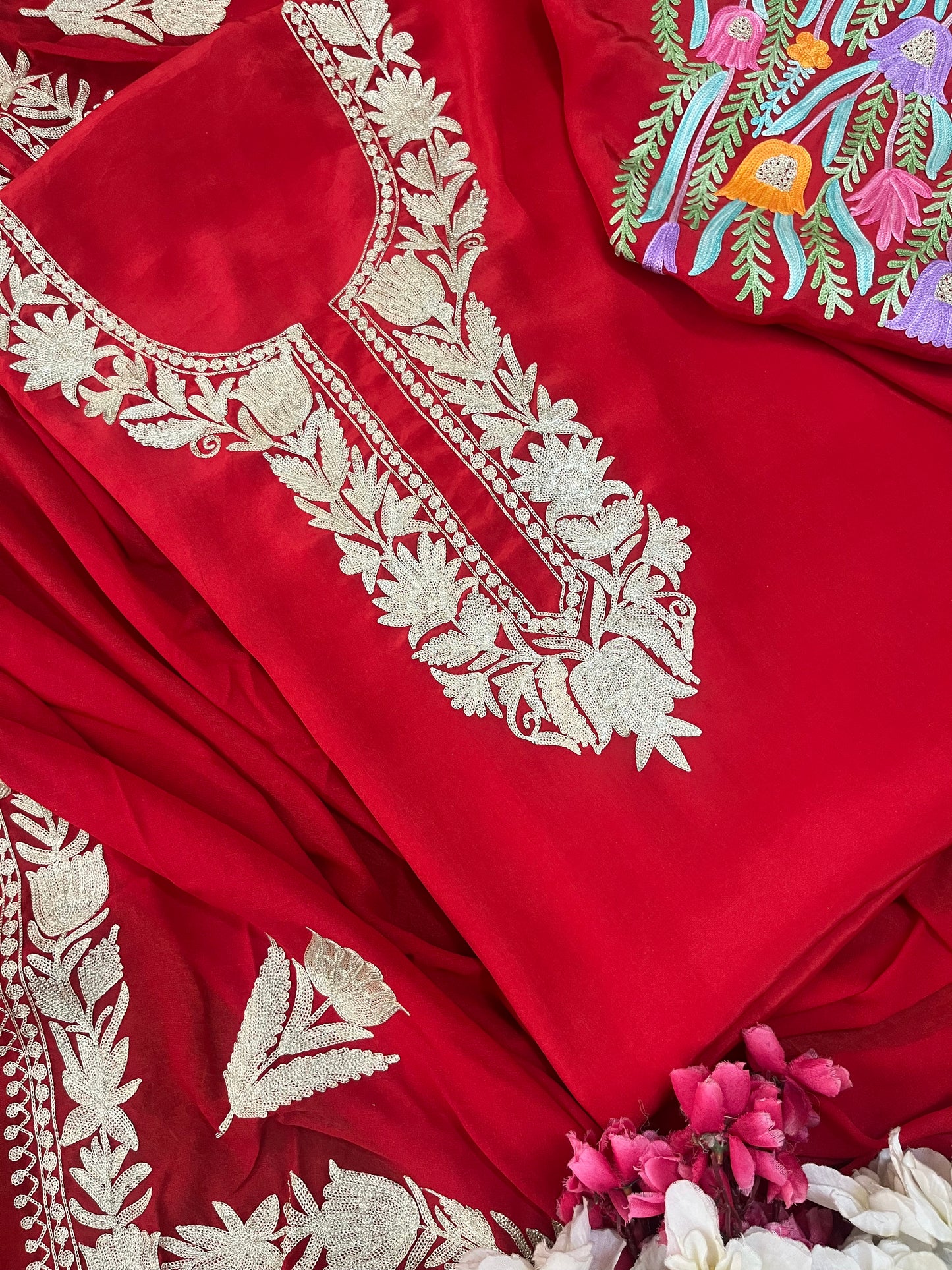 Kalaa’ Red Crape Kashmiri Suit