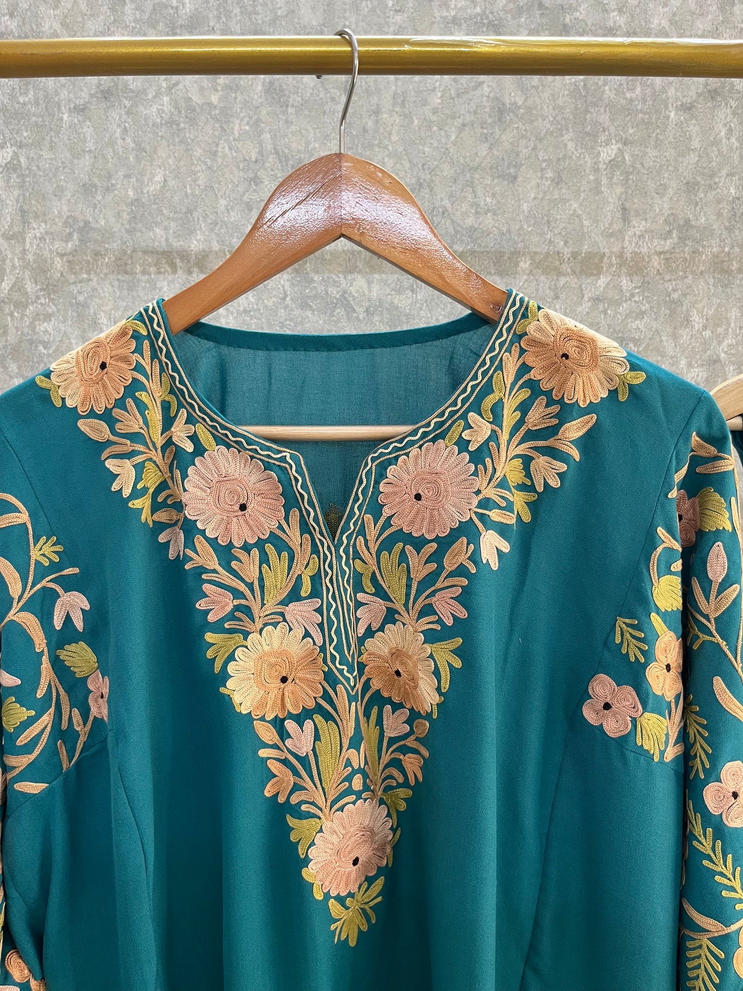 Deep Green Cotton Arm Jaal Pheran Set