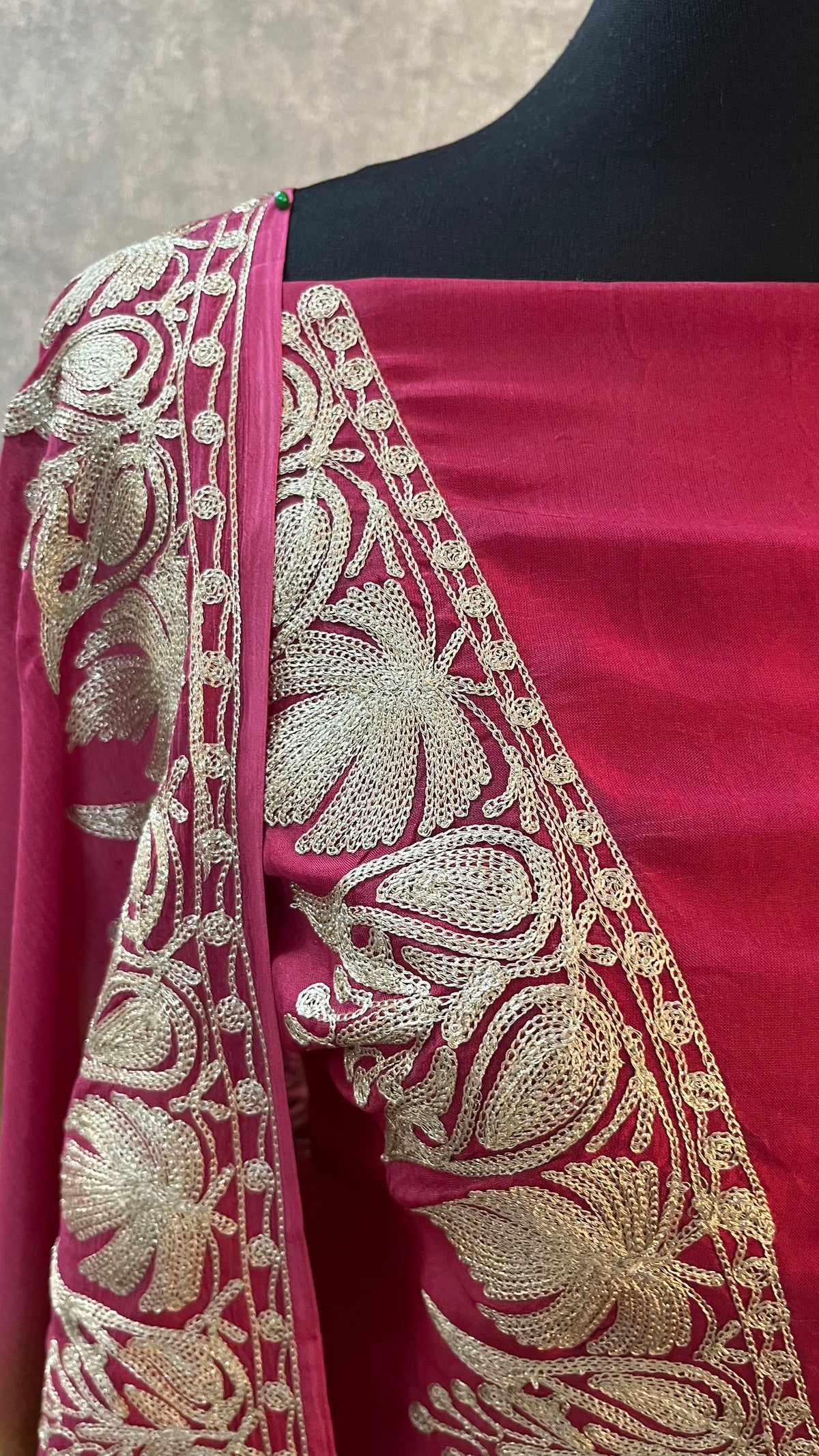 Magenta pink Sanam Silk Kashmiri Suit
