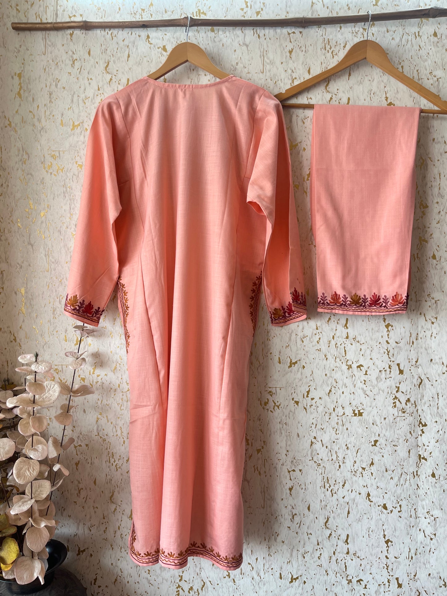 Peach Color Cotton Pheran Set (Free Size)