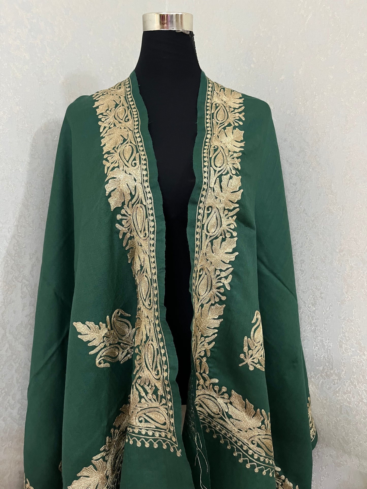 Jade Green Semi Pashmina Tilla stole