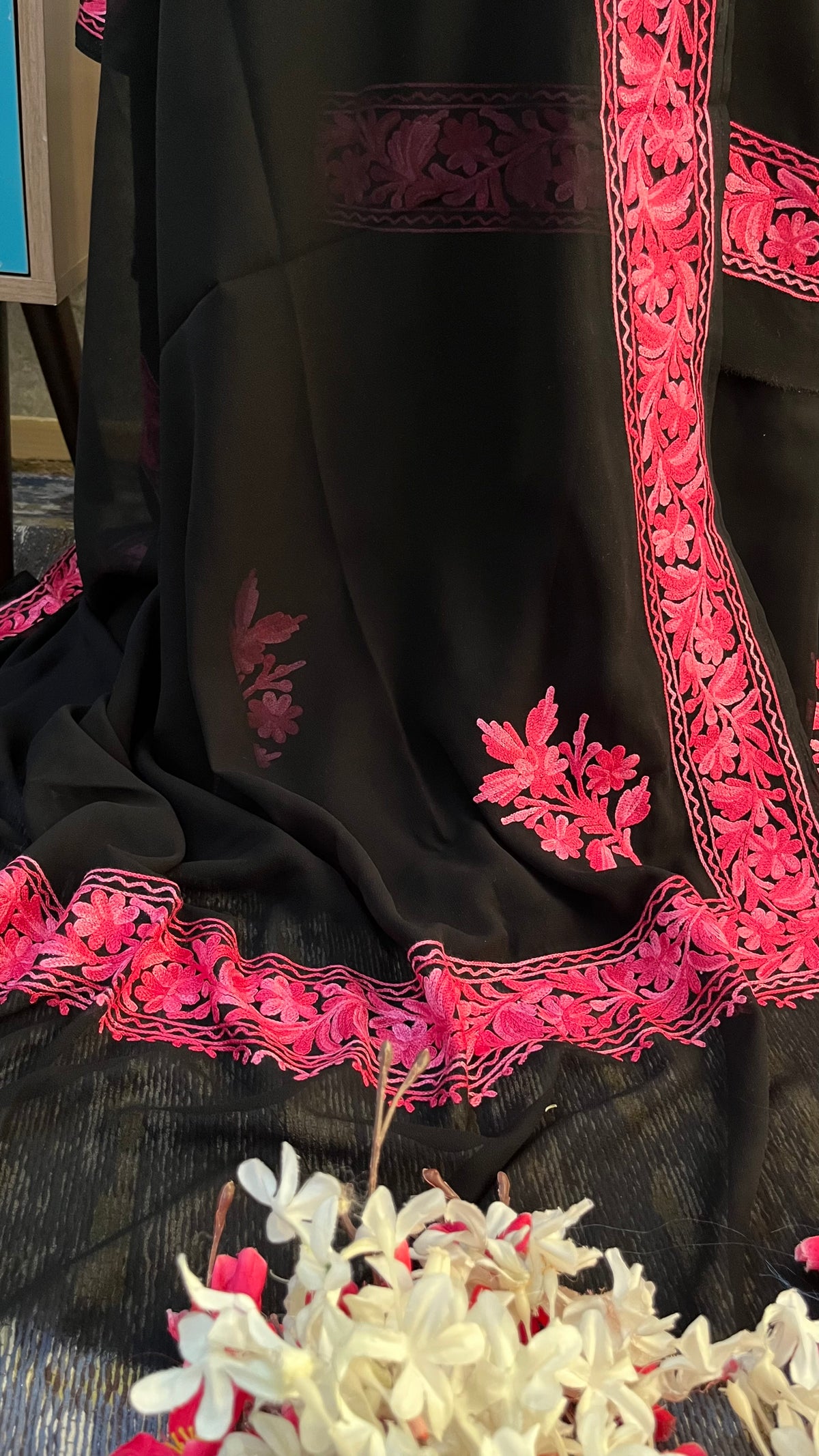 Georgette Black (Pink) 3 Pc Kashmiri Suit