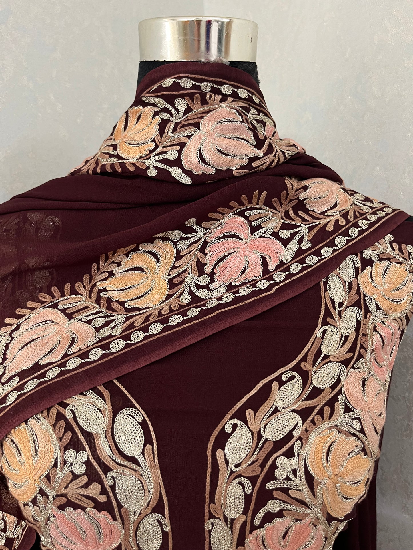 Brown Pure Georgette Kashmiri Suit