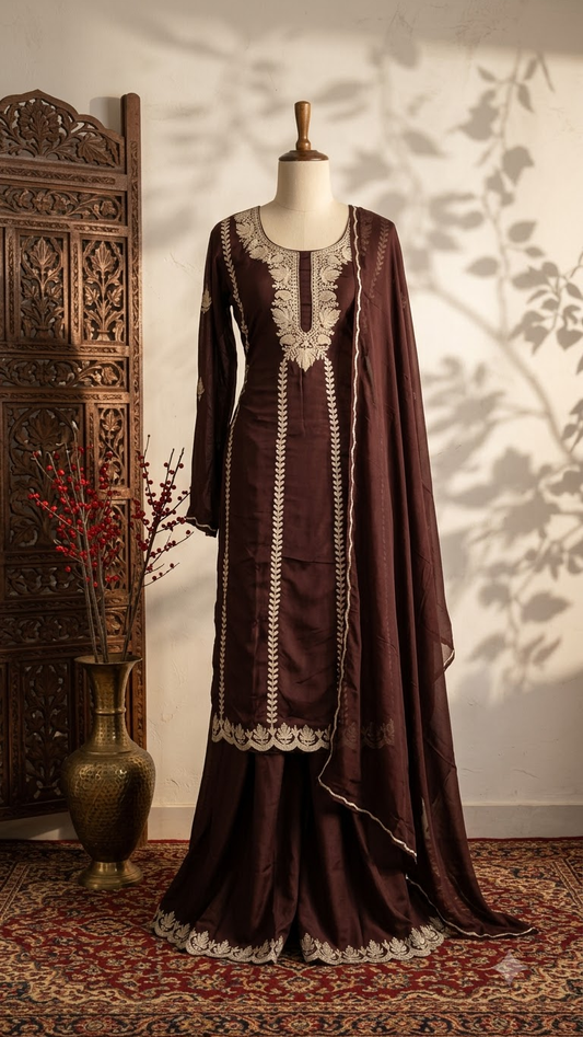 Sanam’ Orange Silk Tilla Embroidered Suit material