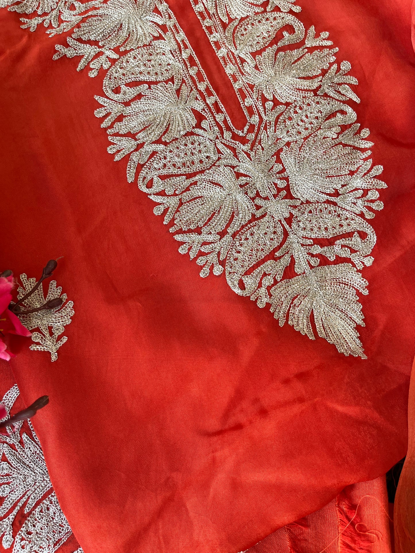 Soft Rust Silk Tilla Kashmiri Suit
