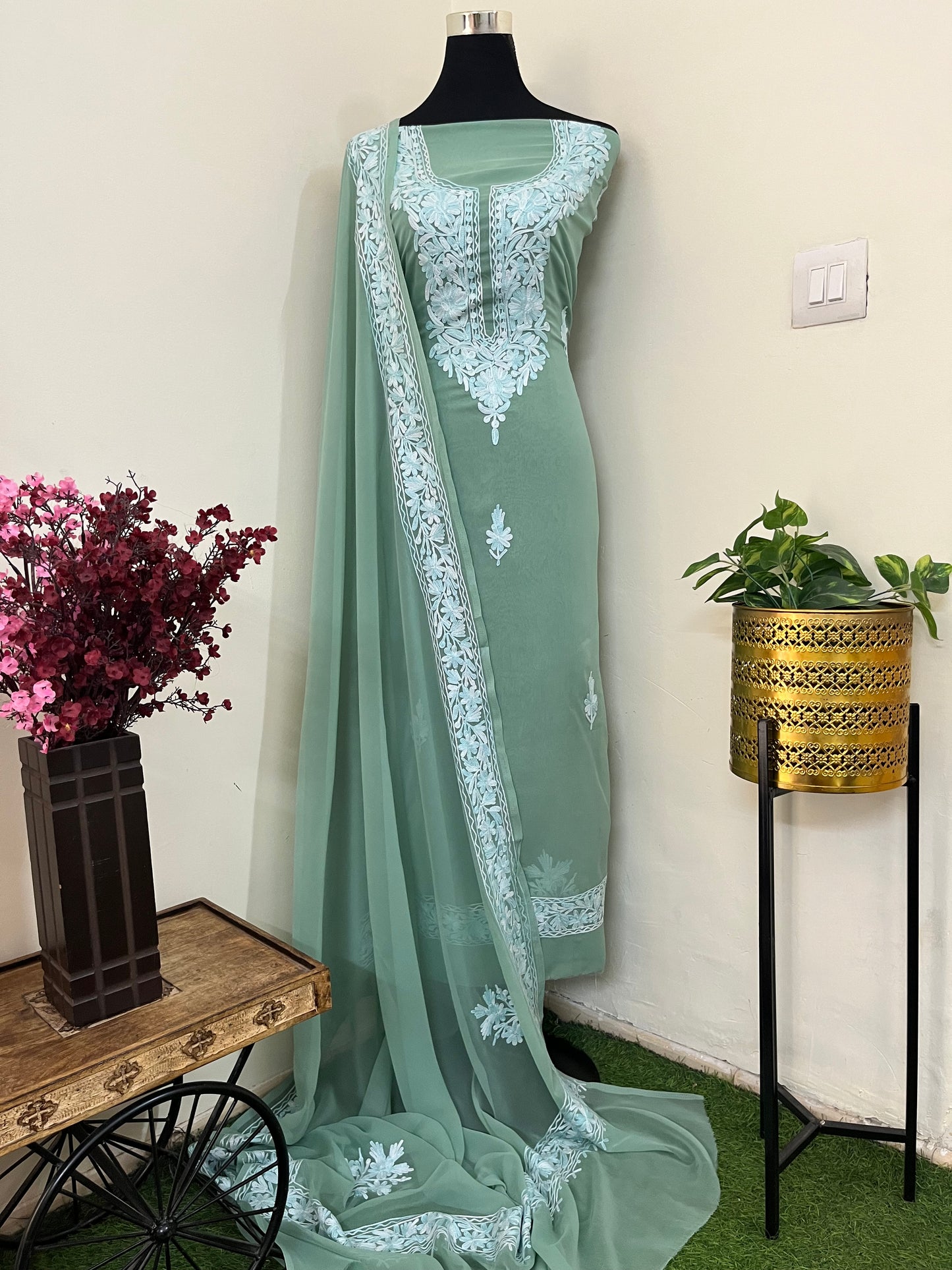 Tea Green Georgette Kashmiri Suit