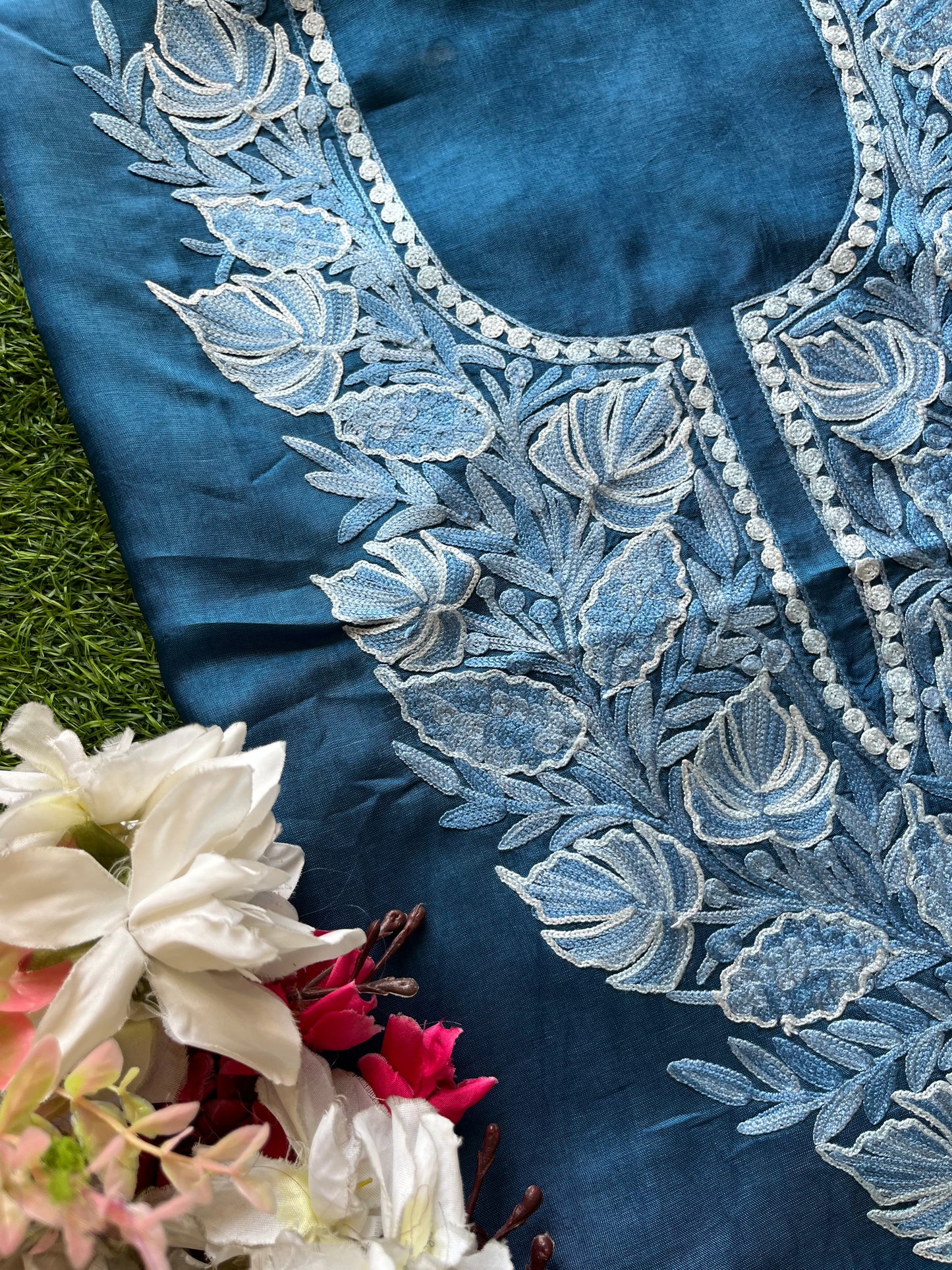 Blue Opada Silk Kashmiri Suit