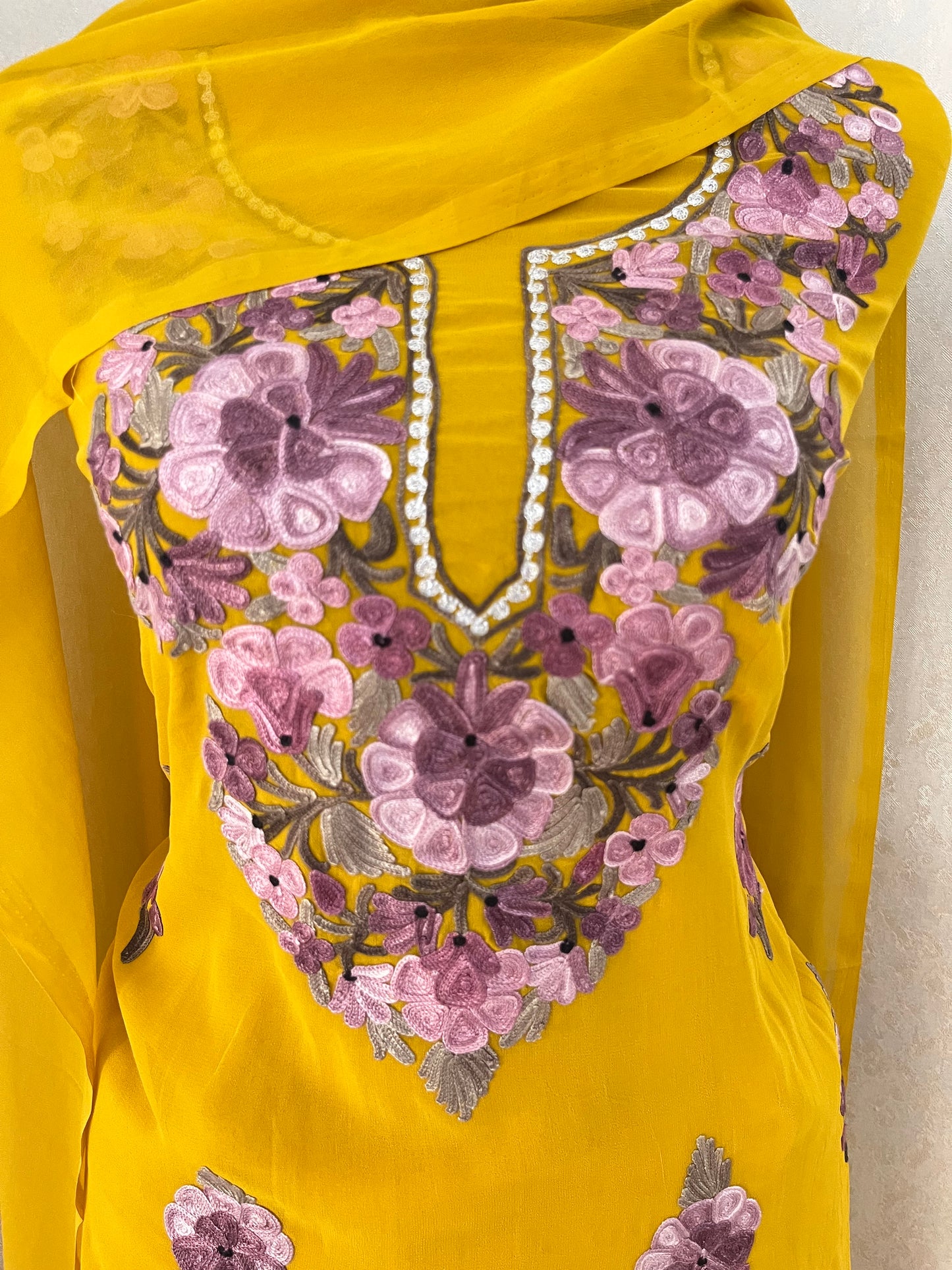 Golden Yellow Georgette 3Pc Kashmiri Suit