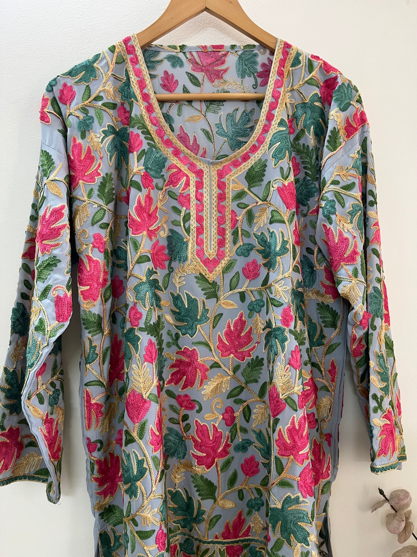 Green Georgette Jaal Work (Front & Back) Aari Embroidered Stitched Kurta