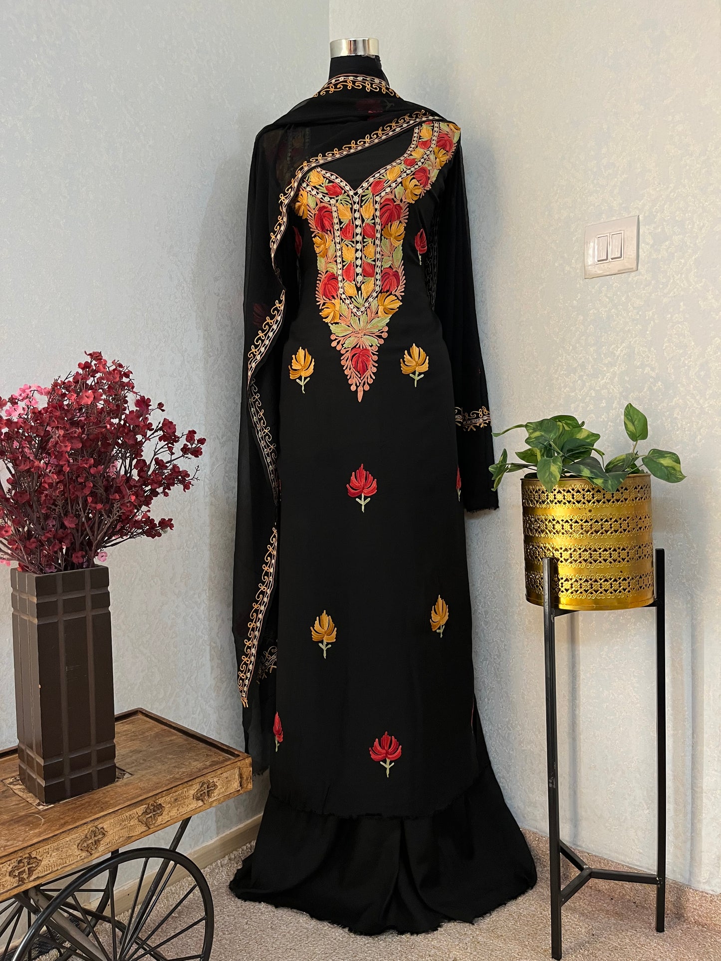 Black Muslin Cotton Aari Embroidered 3pc set