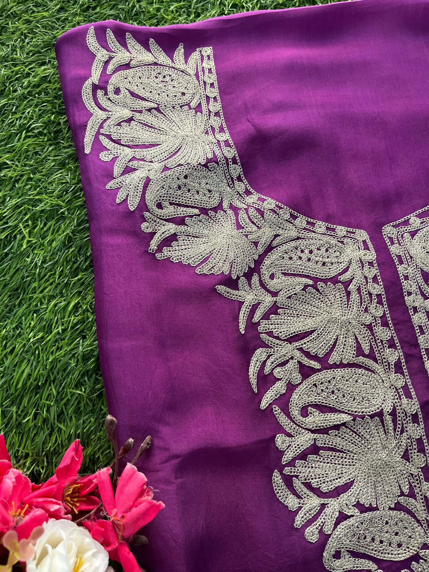 Purple Silk Tilla Kashmiri Suit