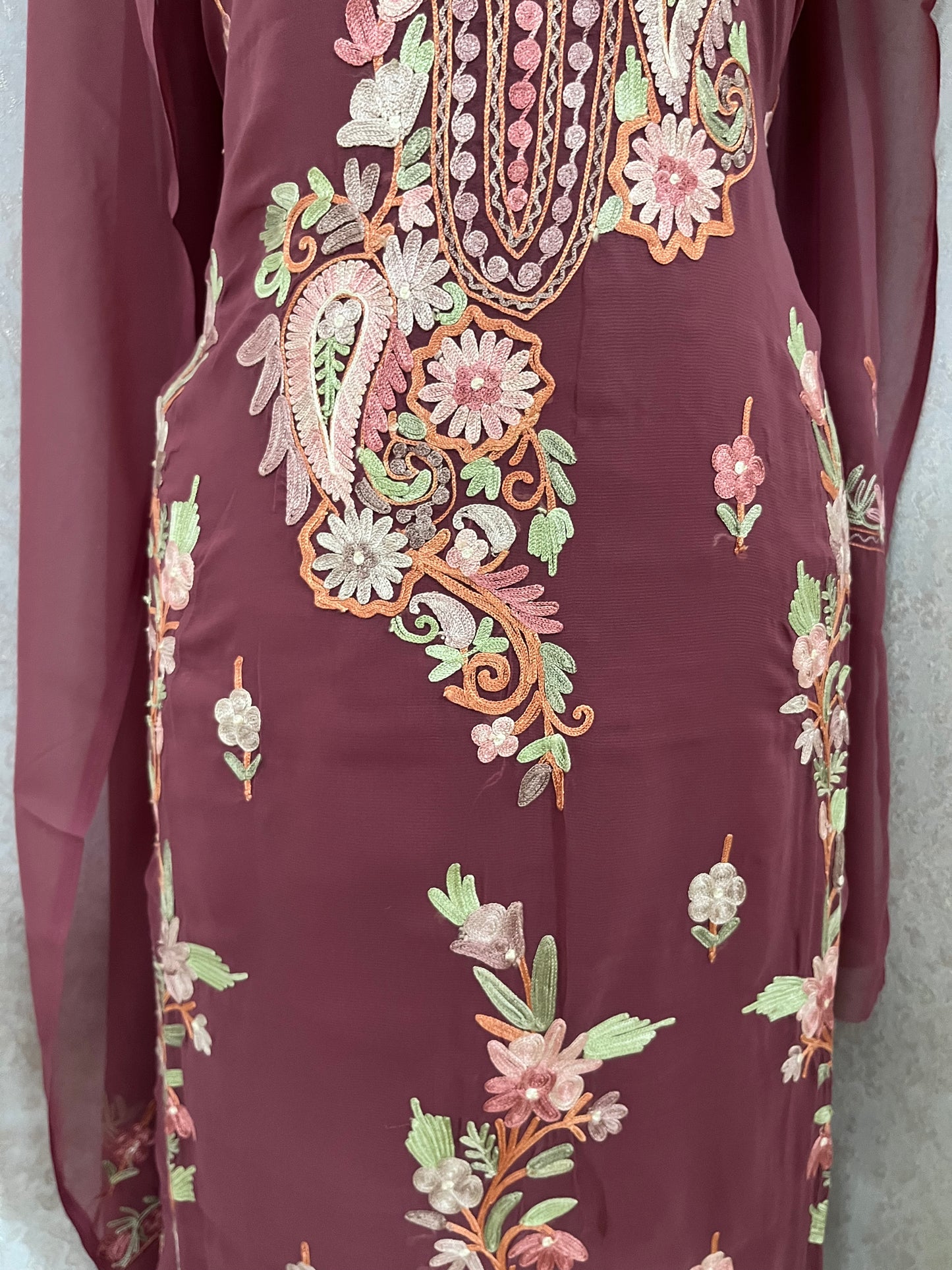 Onion Pink Georgette 3 Pc Kashmiri Suit