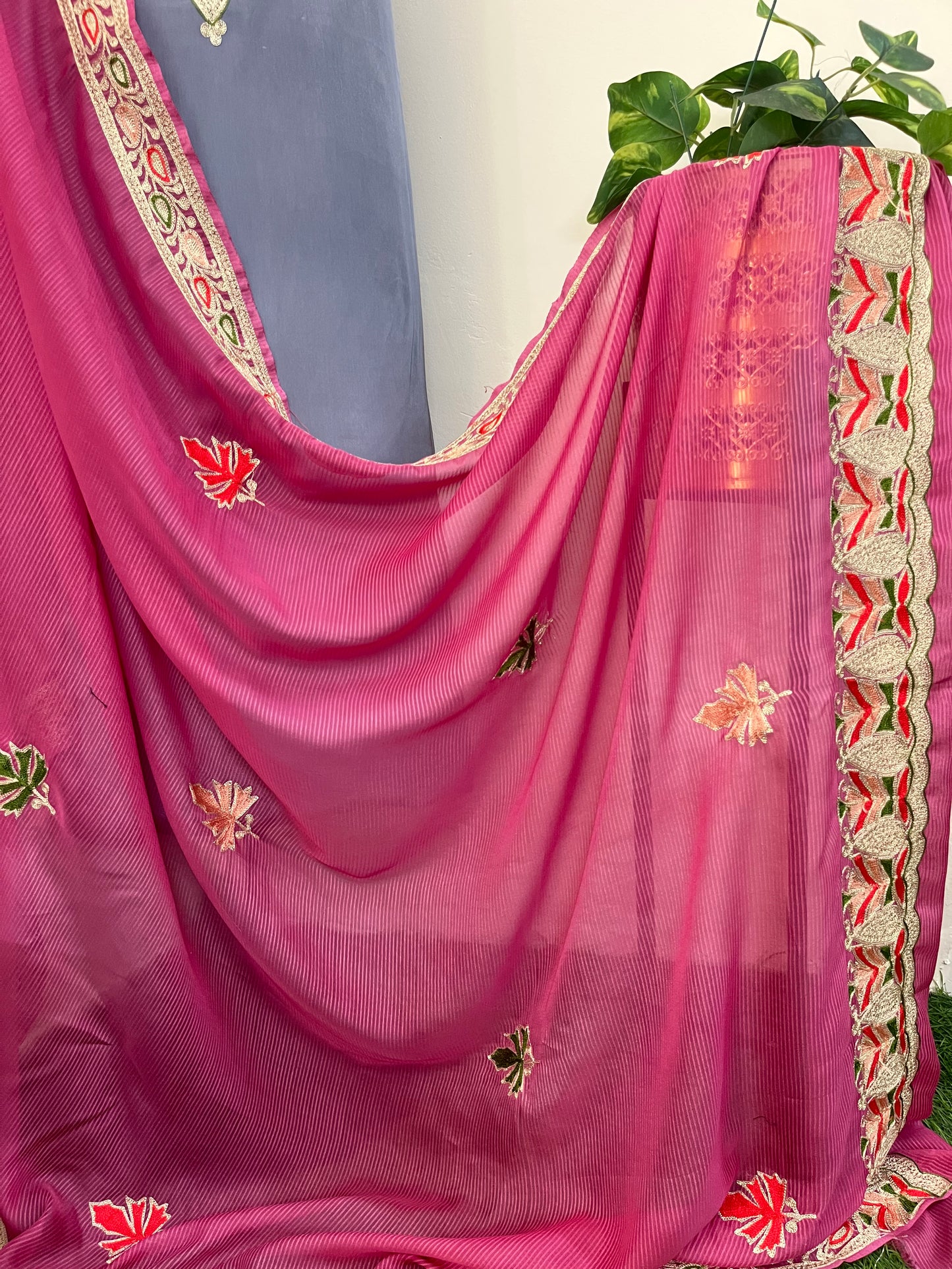 Kalaa’ English Grey Crape Kashmiri Suit