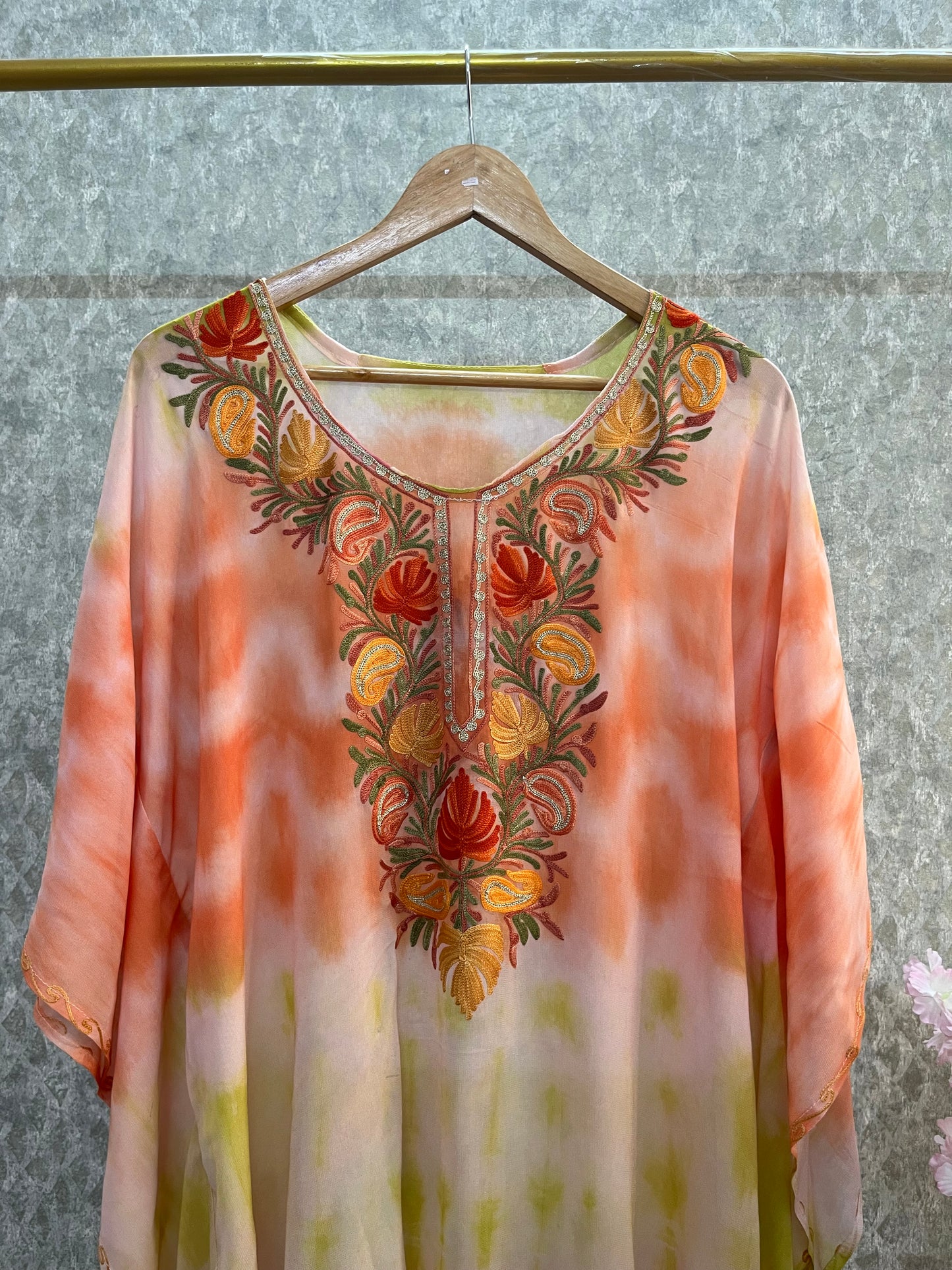 Soft Orange Pure Georgette Shibori Kaftan Size (44)