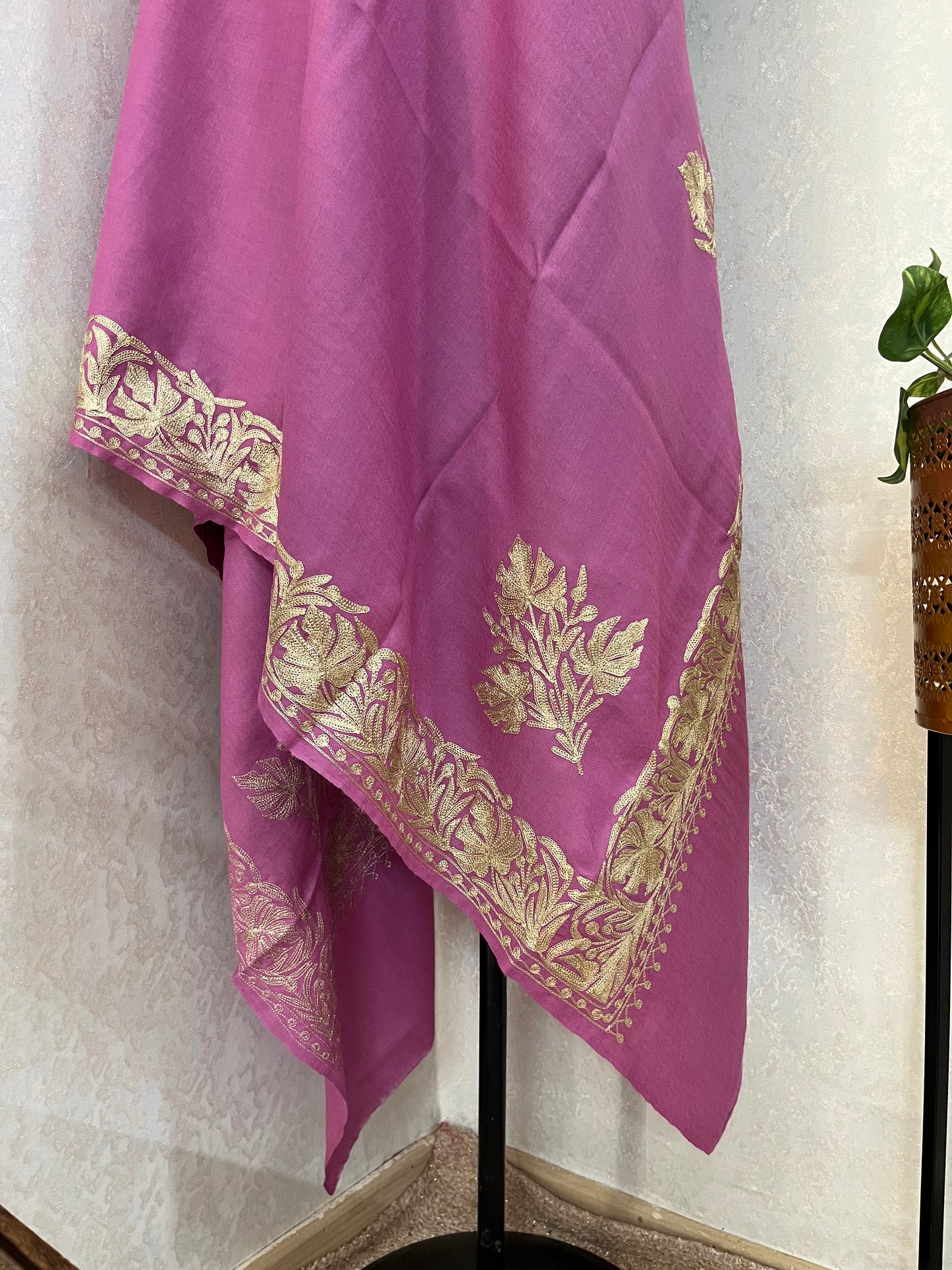 Pink Semi Pashmina Tilla Embroidered stole