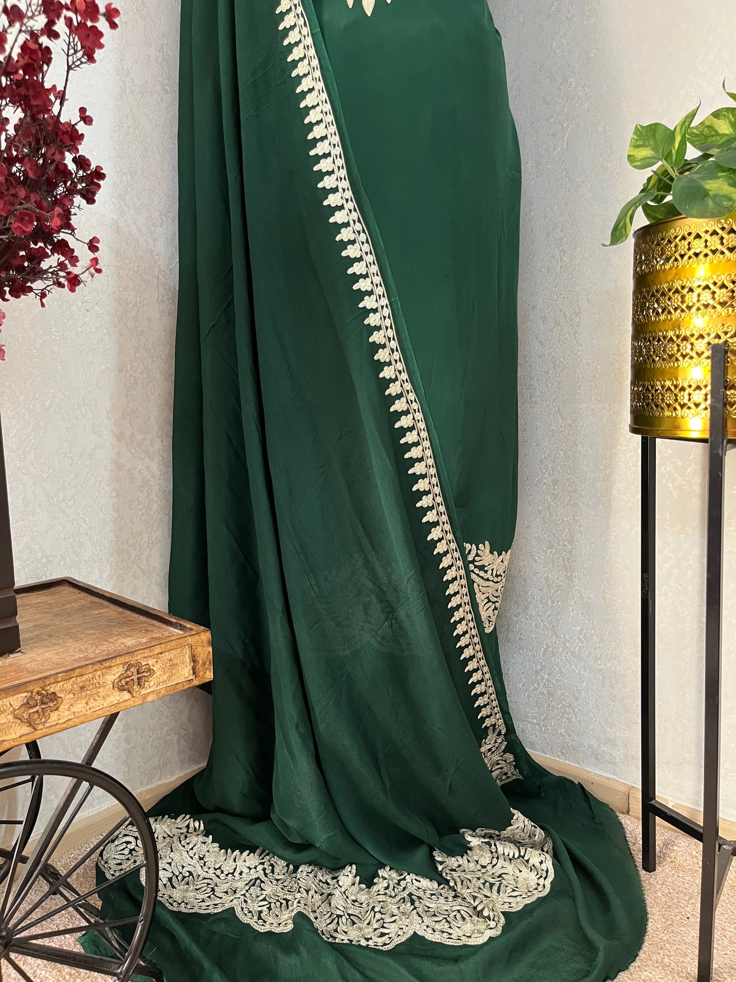 Bottle Green Crape Kashmiri Suit