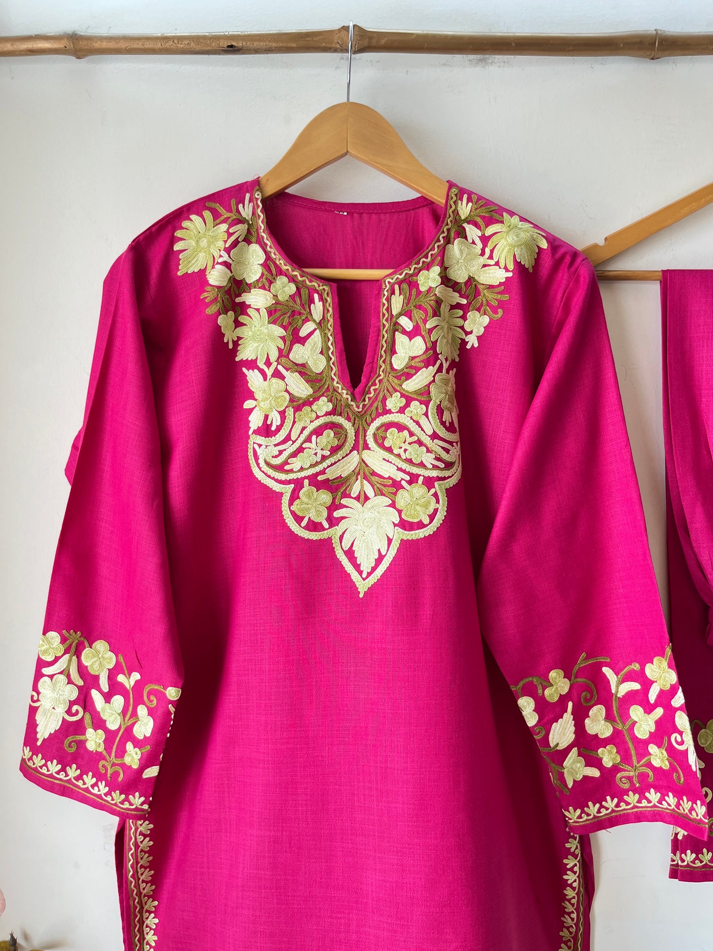 Hot Pink Green Cotton Stitched Co-ord Set (L/XL)