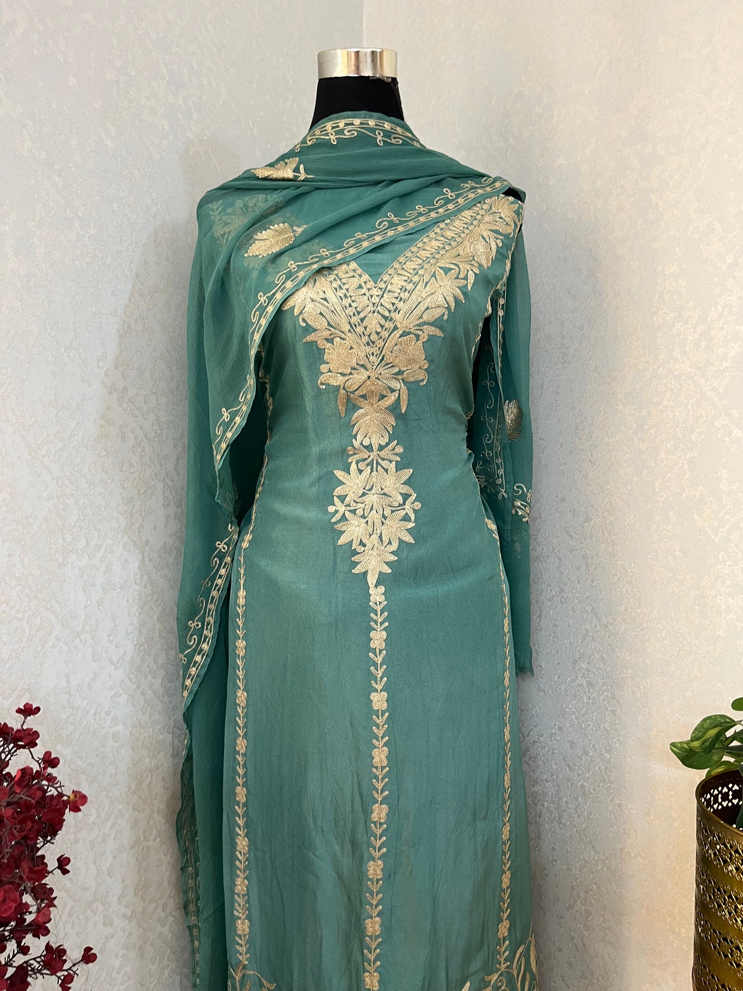 Soft Blue Tilla Kashmiri Silk Suit