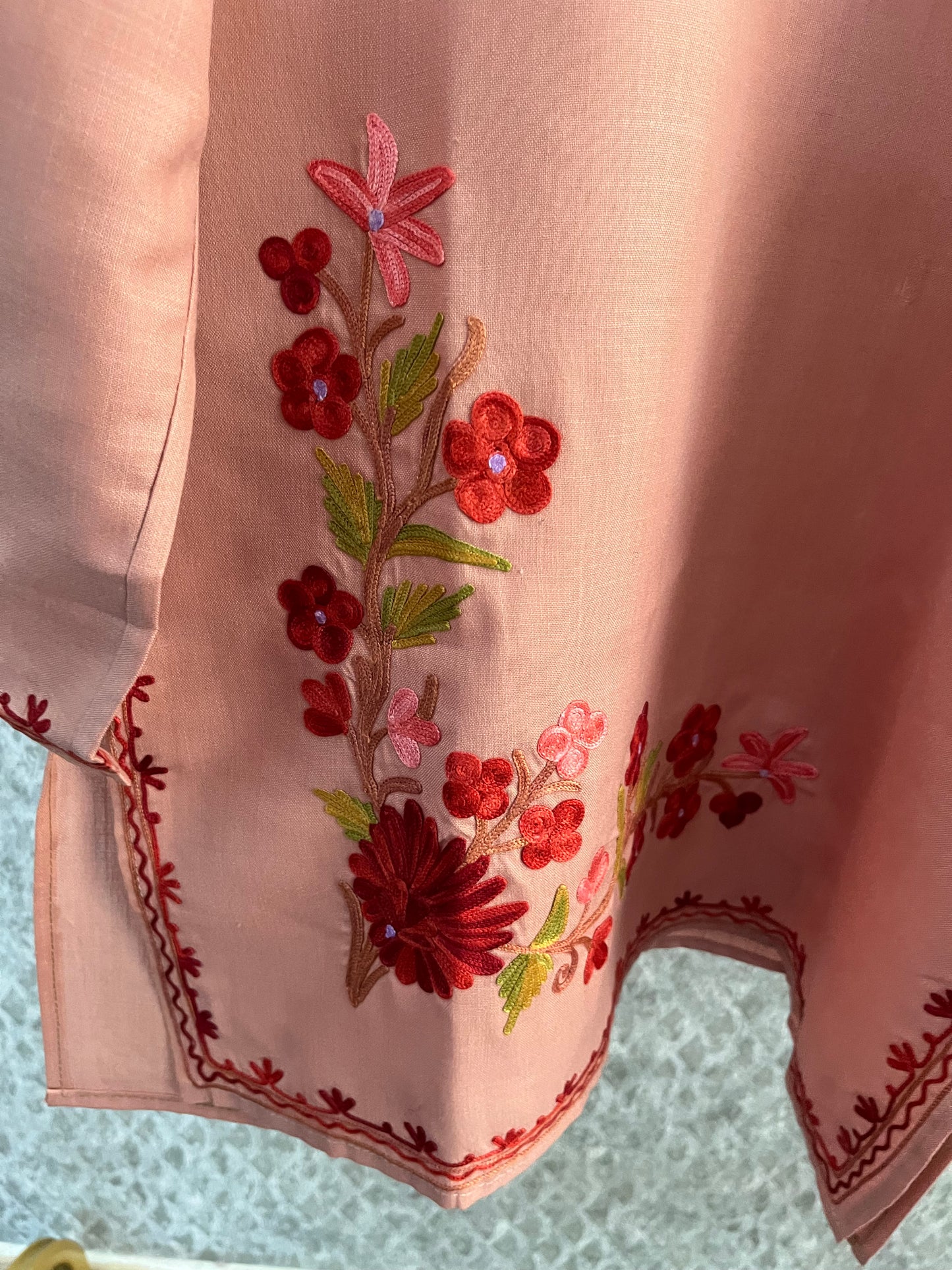 Soft Pink Cotton Aari Work Kurta