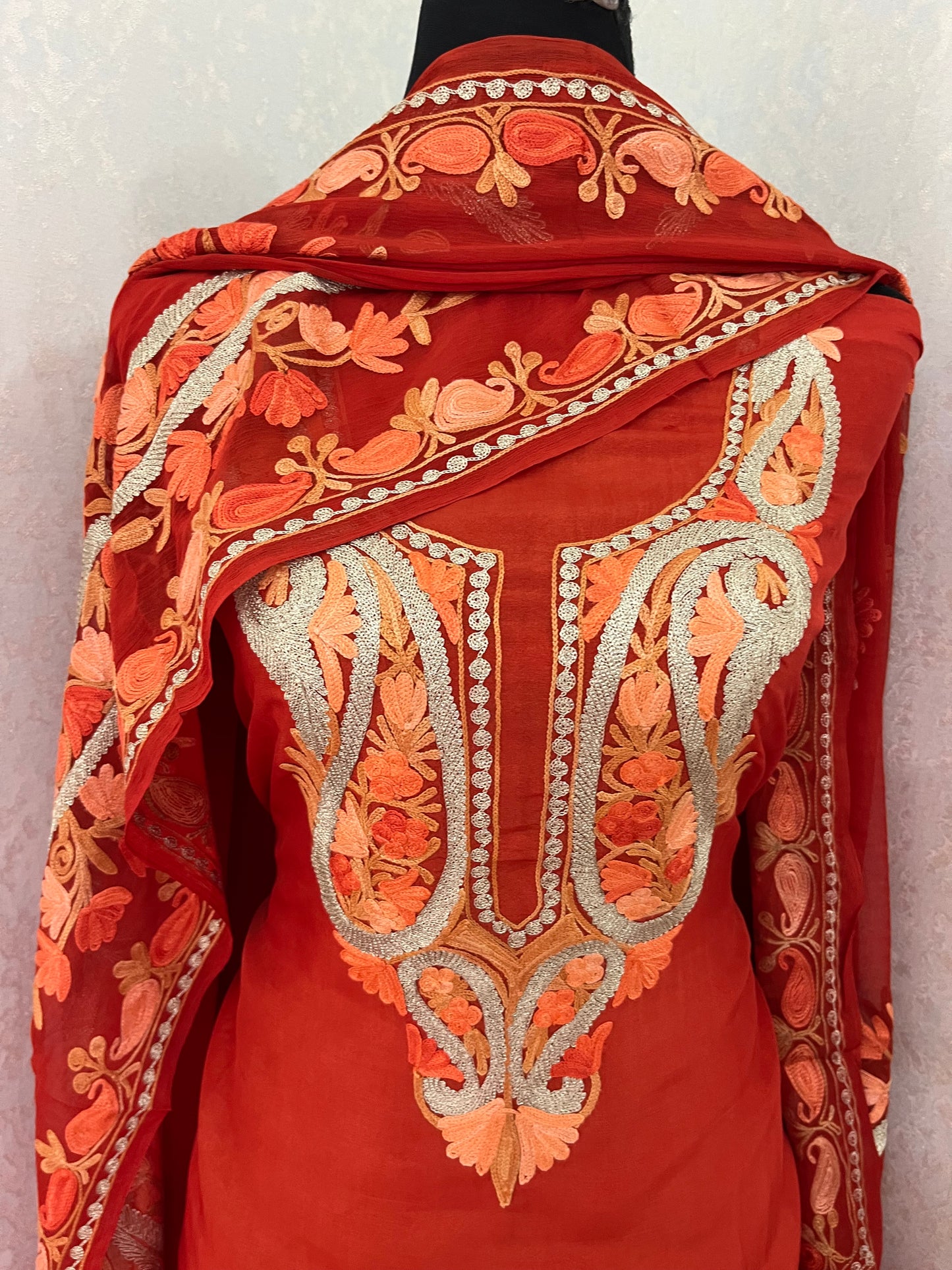 Rust Orange Opada Silk Kashmiri Suits