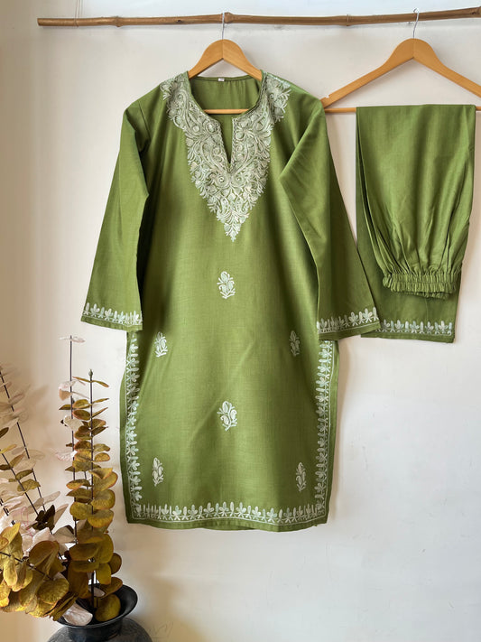 Green Cotton Stitched Co-ord Set