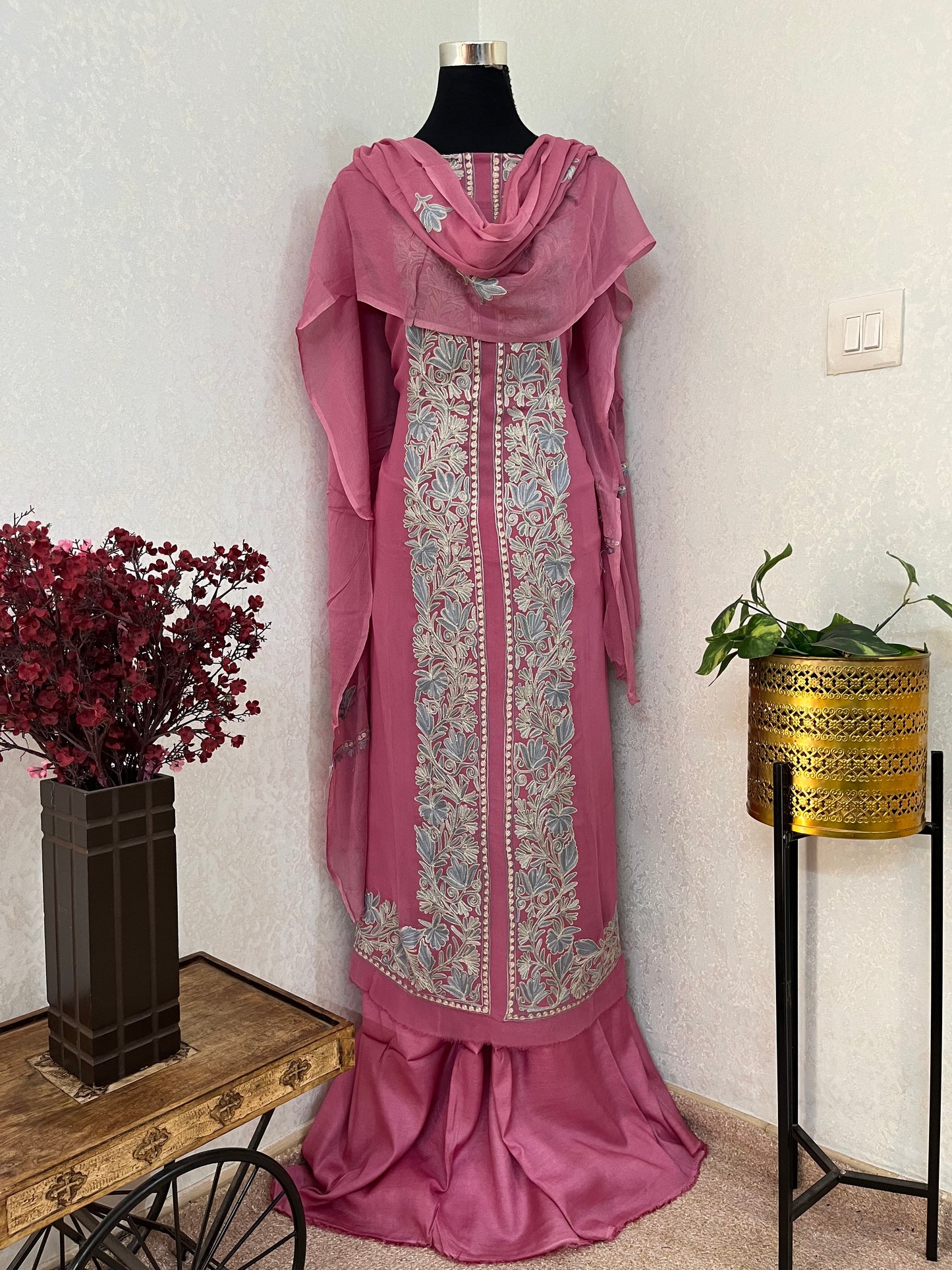 Soft Pink Pure Georgette Achkan Kashmiri Suit