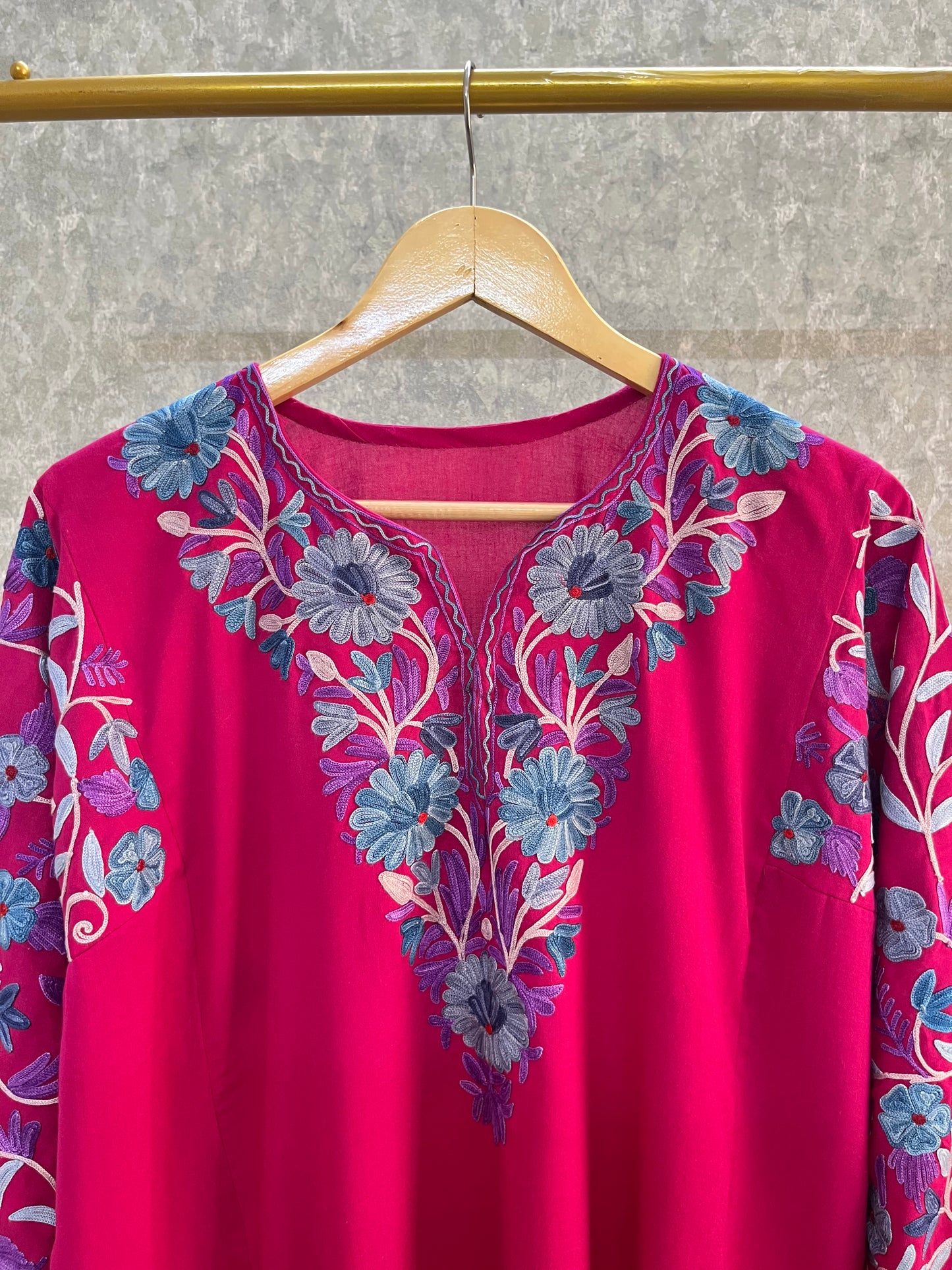 Hot Pink Cotton Arm Jaal Pheran Set