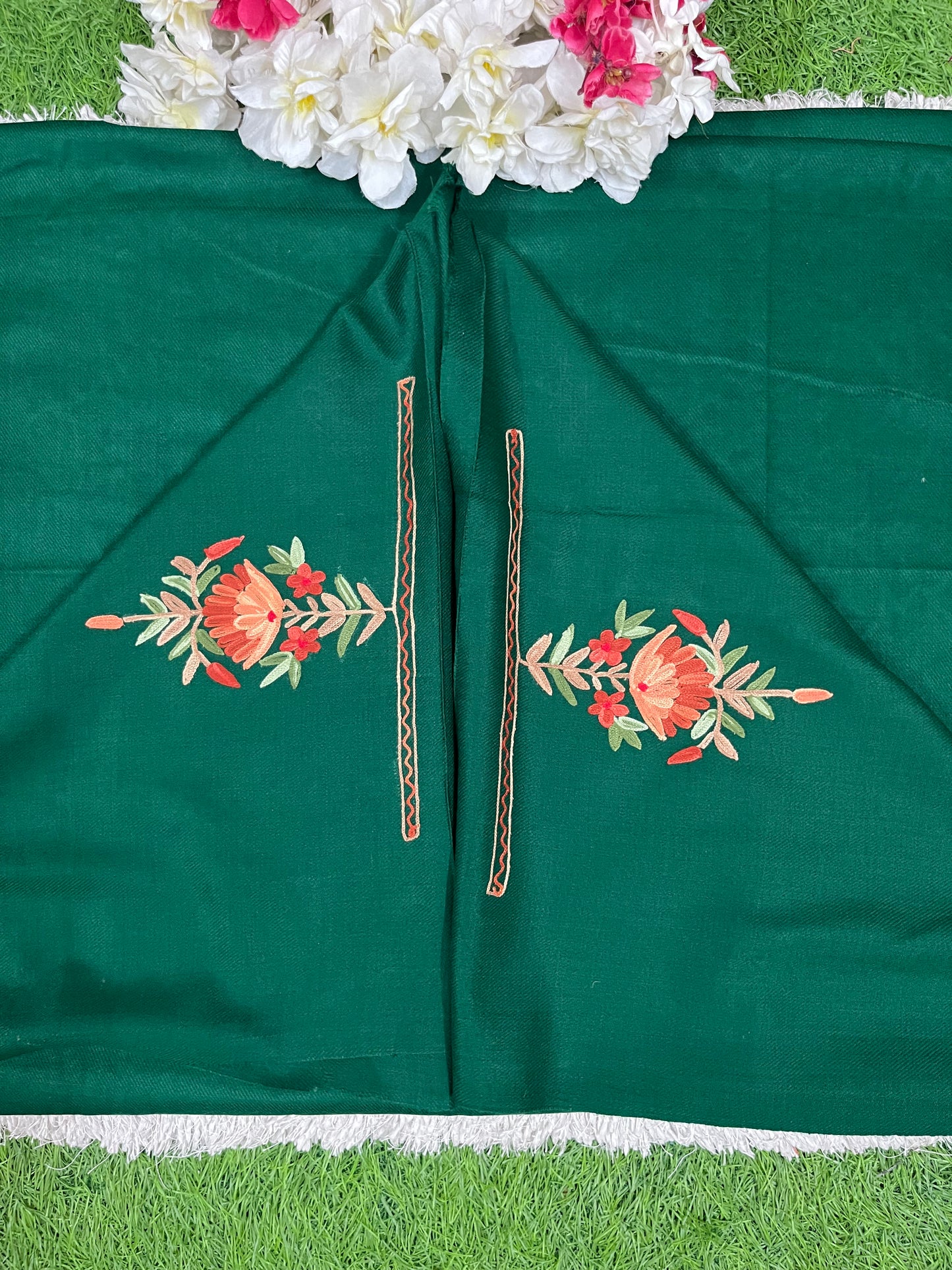 Bottle Green Woollen Aari Embroidered 2pc suit 5mtr