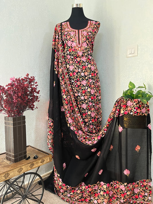 Black Cotton Kashmiri Suit