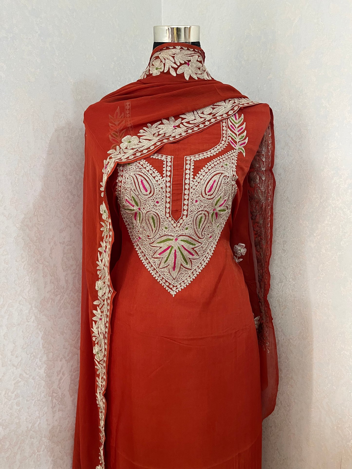 Rust Opada Silk Kashmiri Suits