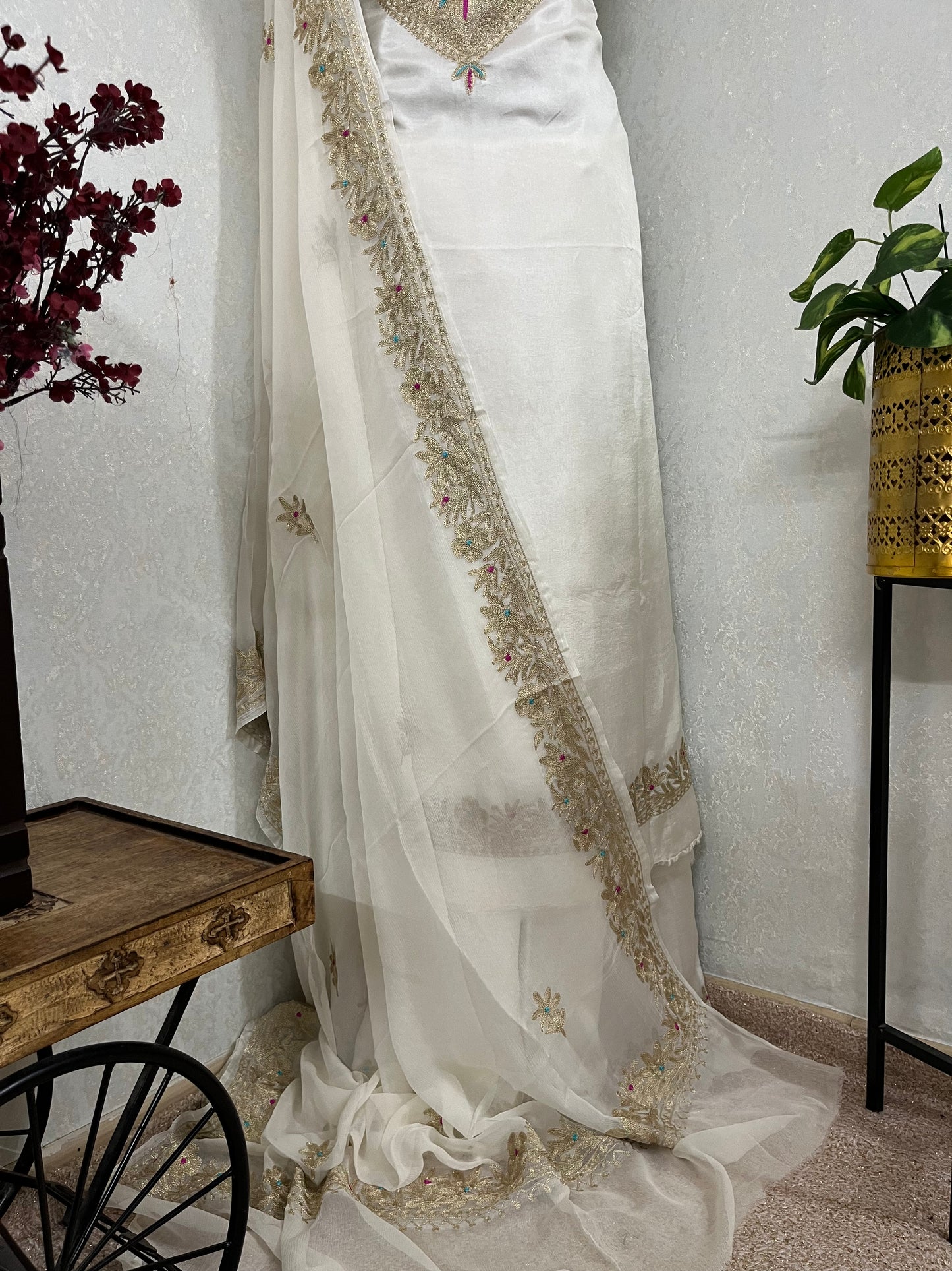 Ivory Opada Silk Kashmiri Suits