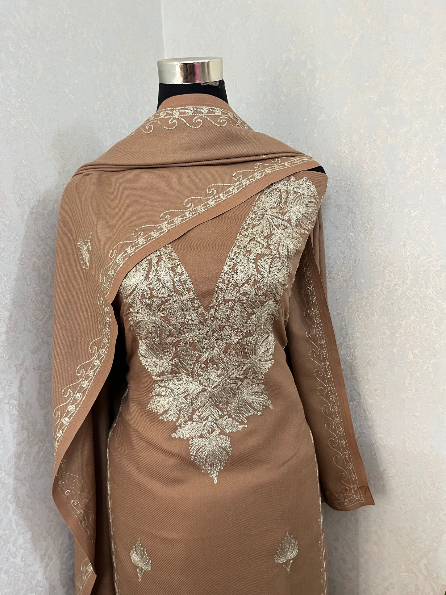 Beige Tilla Embroidered 3pc Suit Stole