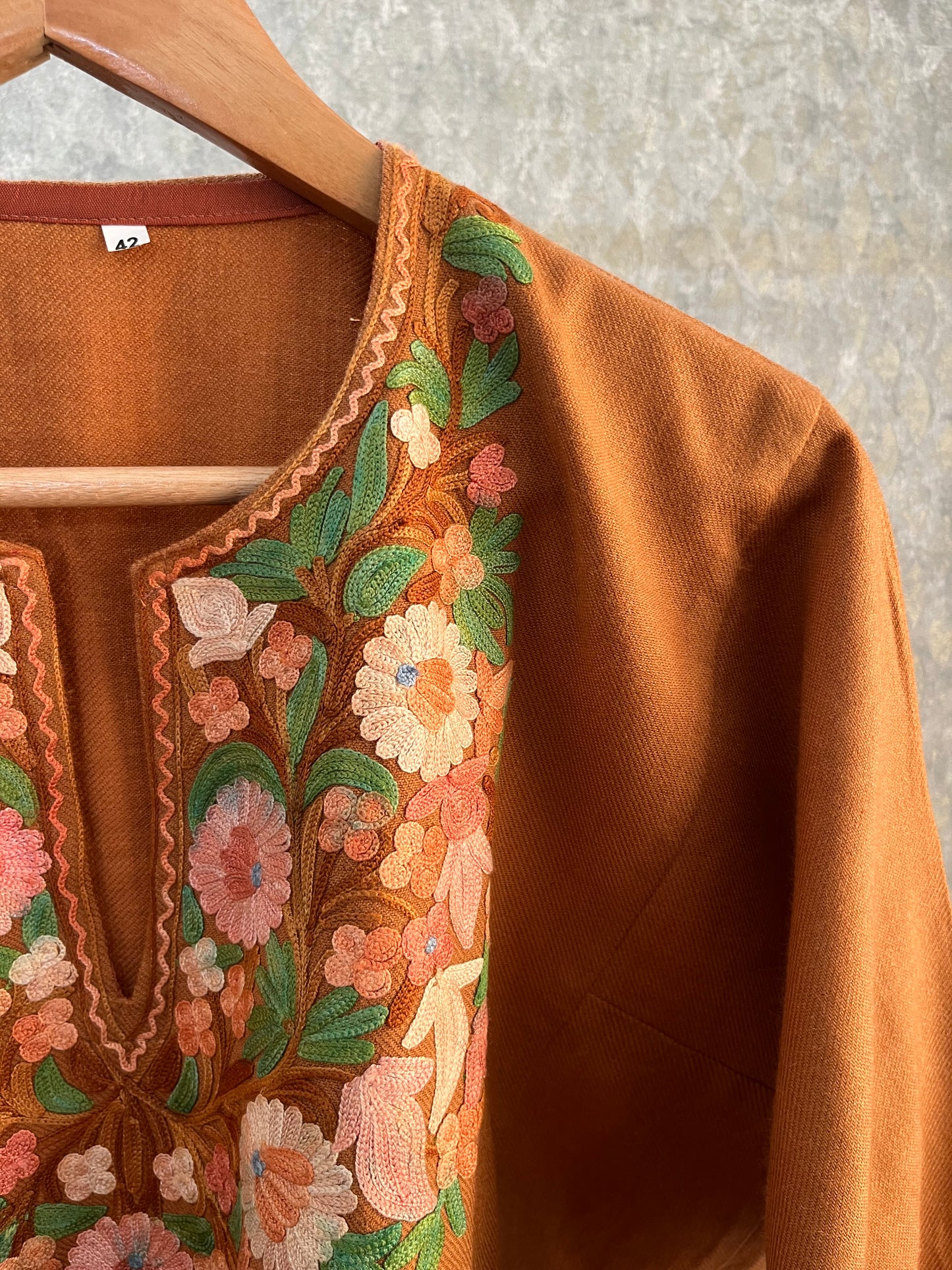 Brown Aari Embroidered Wool Pheran