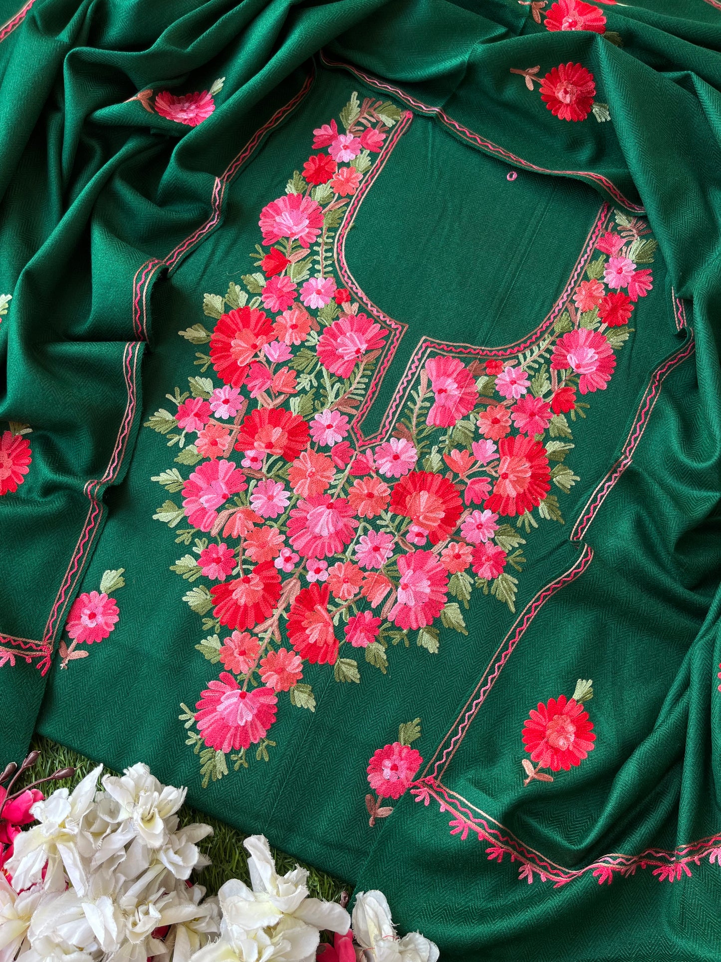 Green Woollen Aari Embroidered 3pc suit