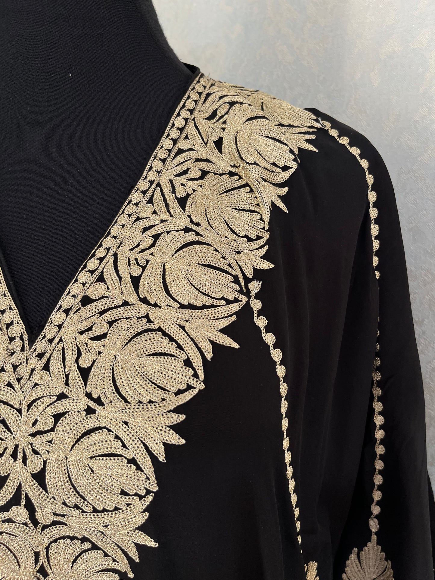 Black Pure Crape Kashmiri Kaftan