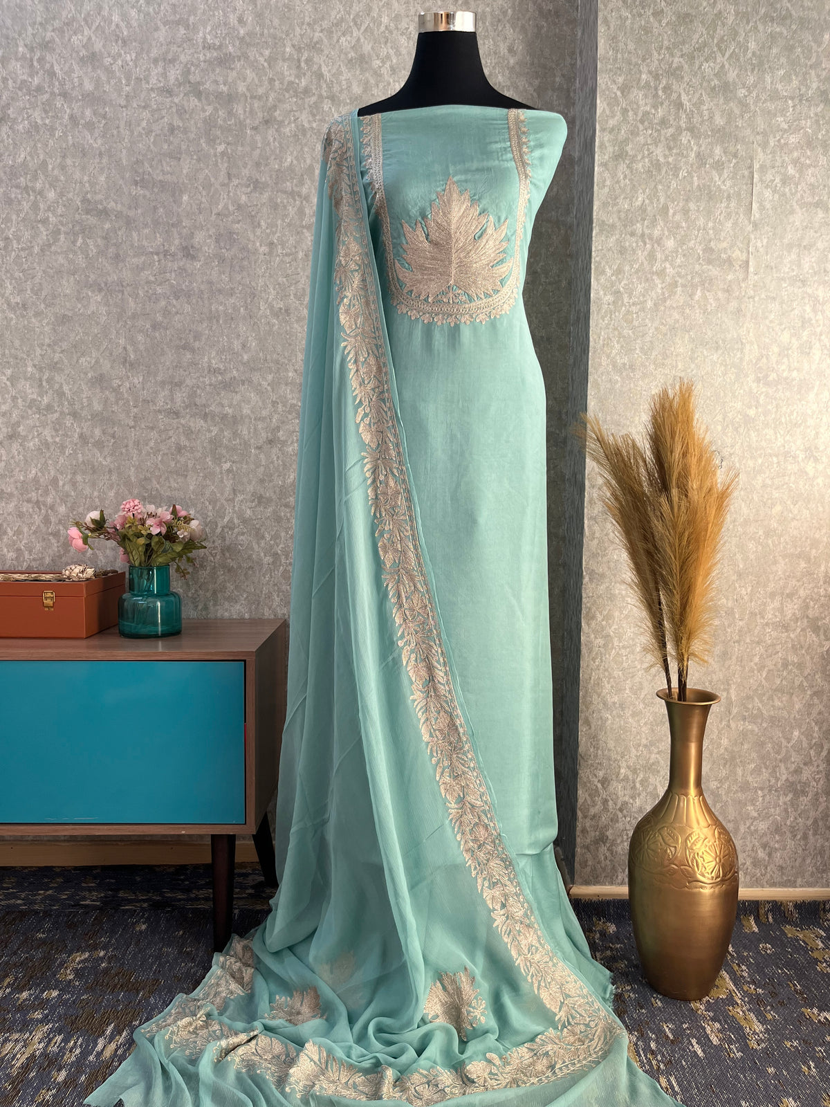 Sky Blue Sanam’ Tilla Kashmiri Silk Suit