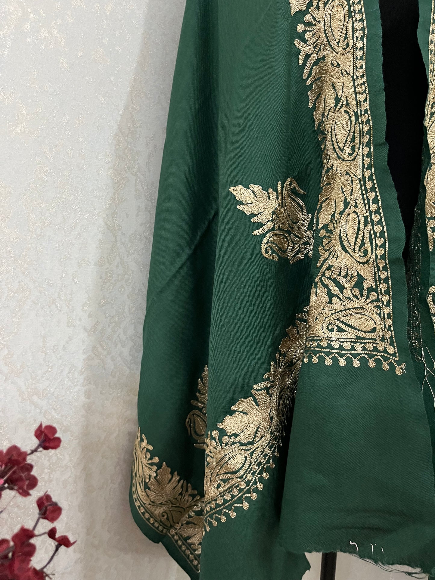 Jade Green Semi Pashmina Tilla stole