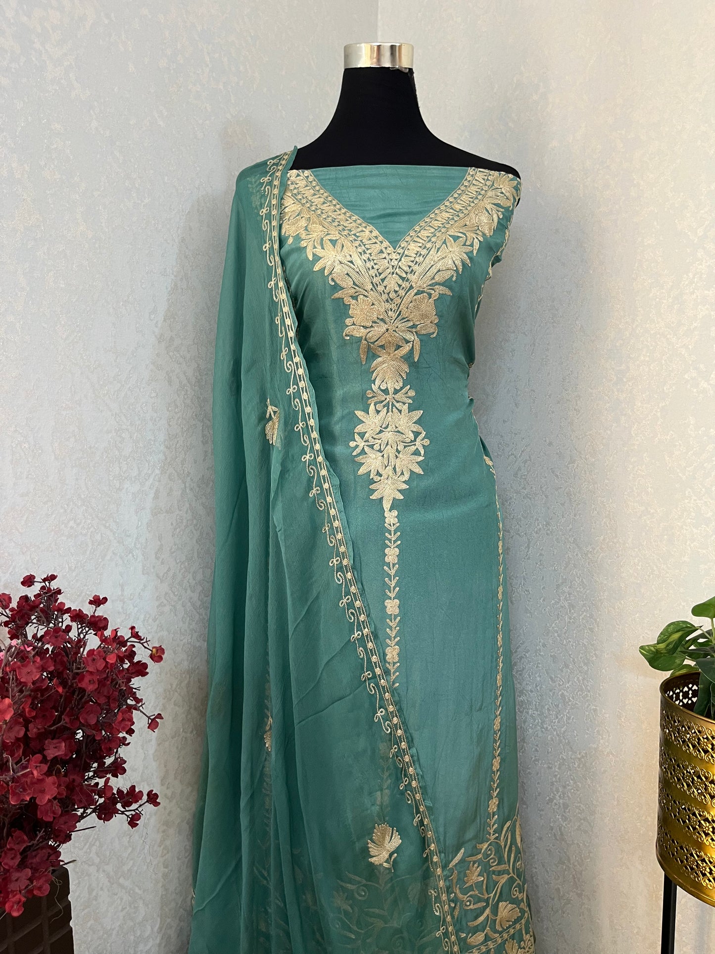 Soft Blue Tilla Kashmiri Silk Suit