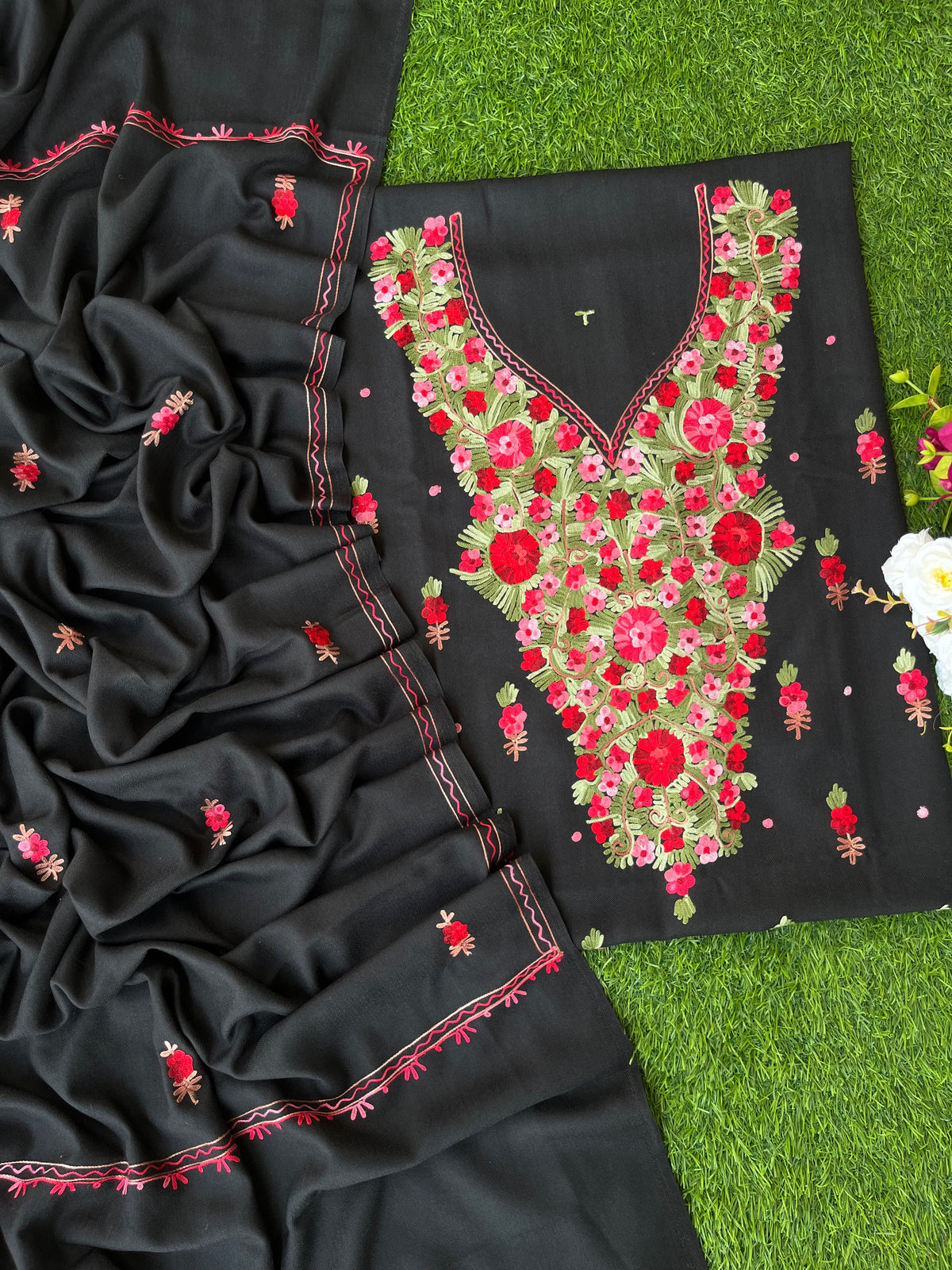 Black Woollen Aari Embroidered 3pc suit