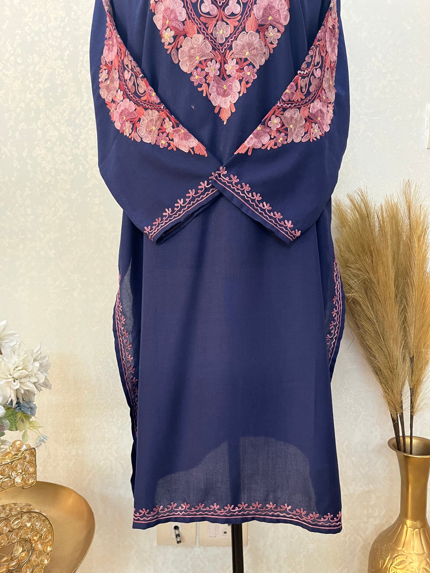 Navy Blue Cotton Aari Work Kurta