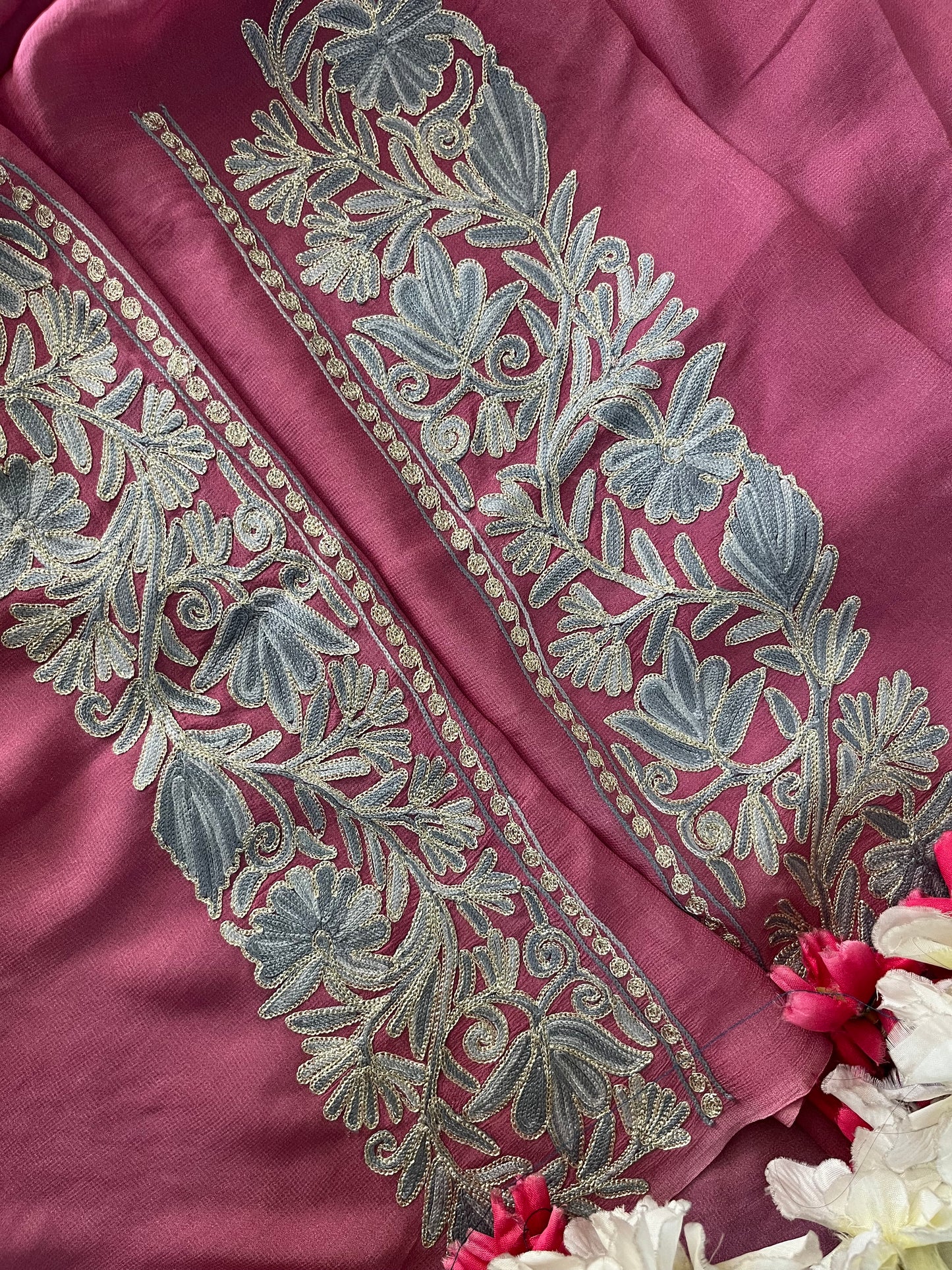 Soft Pink Pure Georgette Achkan Kashmiri Suit