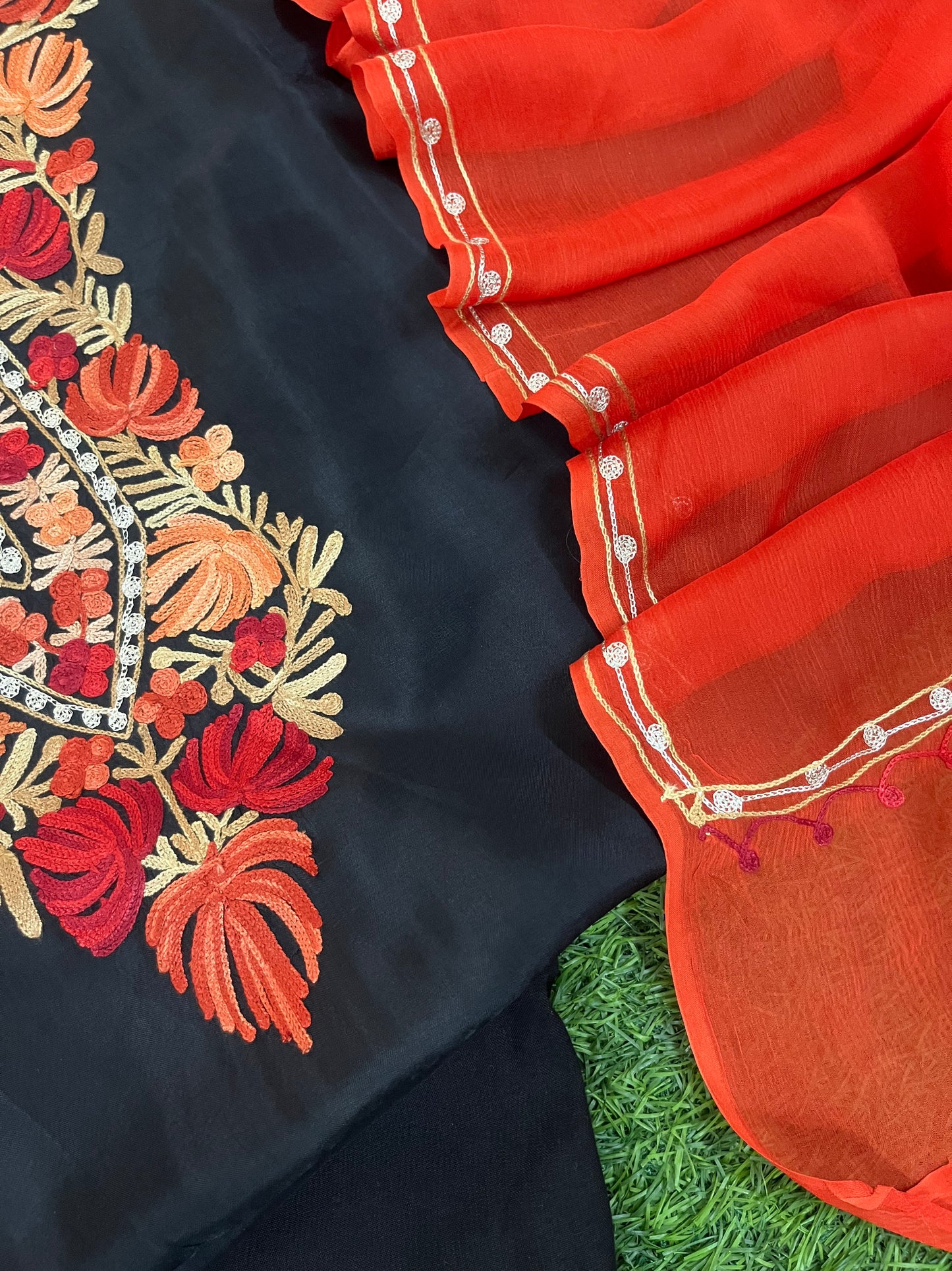 Black Opada Silk Kashmiri Suit