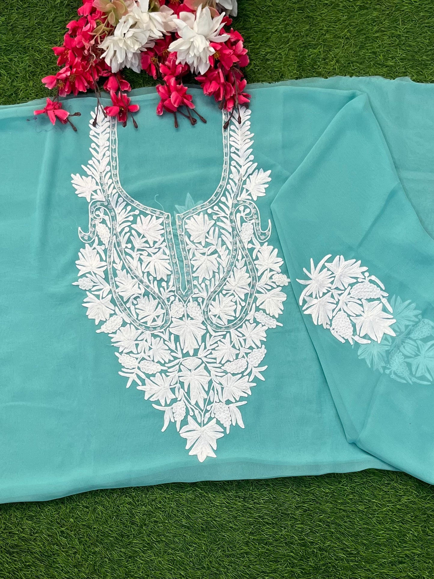 Blue Georgette Kashmiri Kurta Material