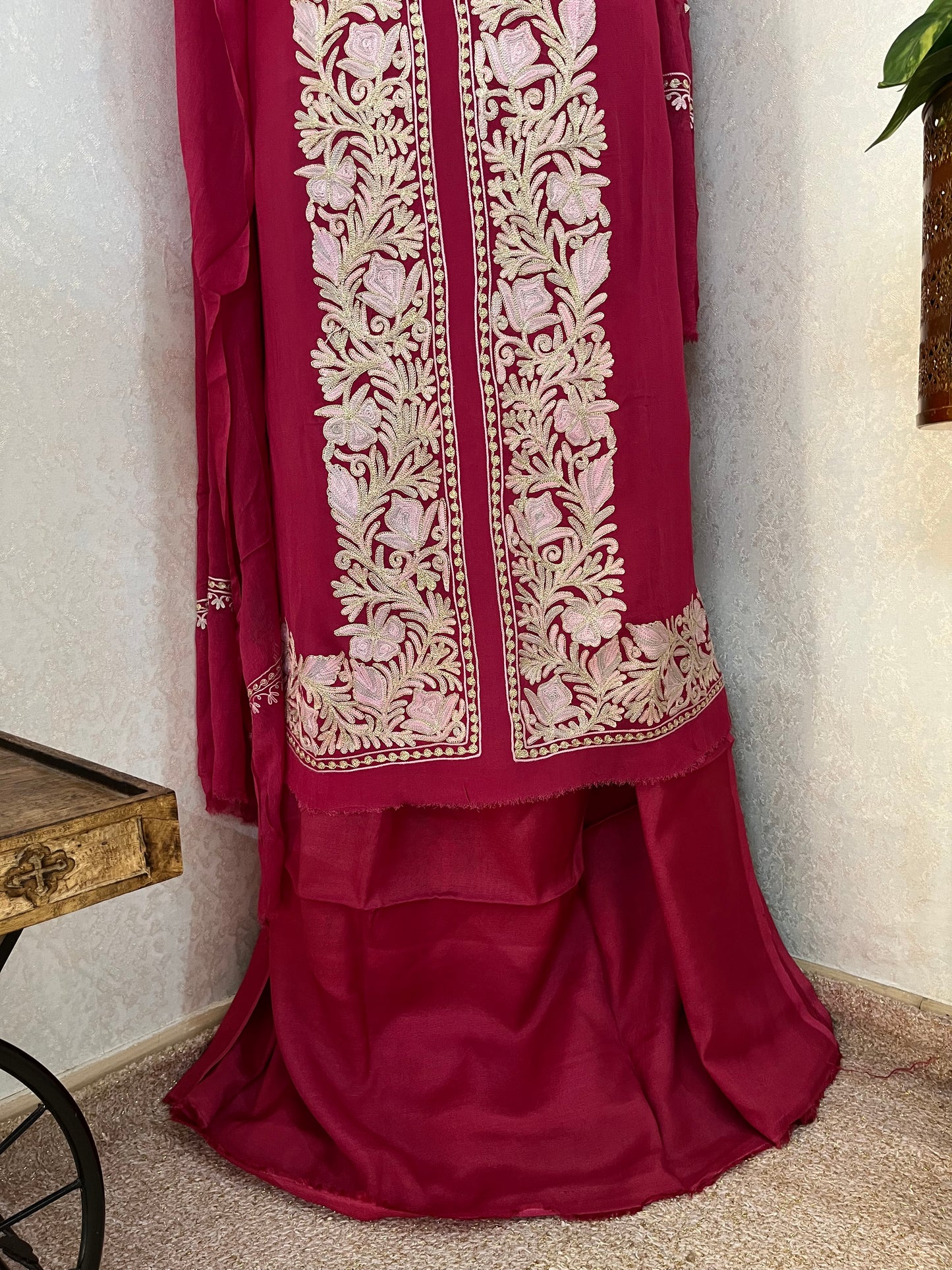 Hot Pink Pure Georgette Achkan Kashmiri Suit