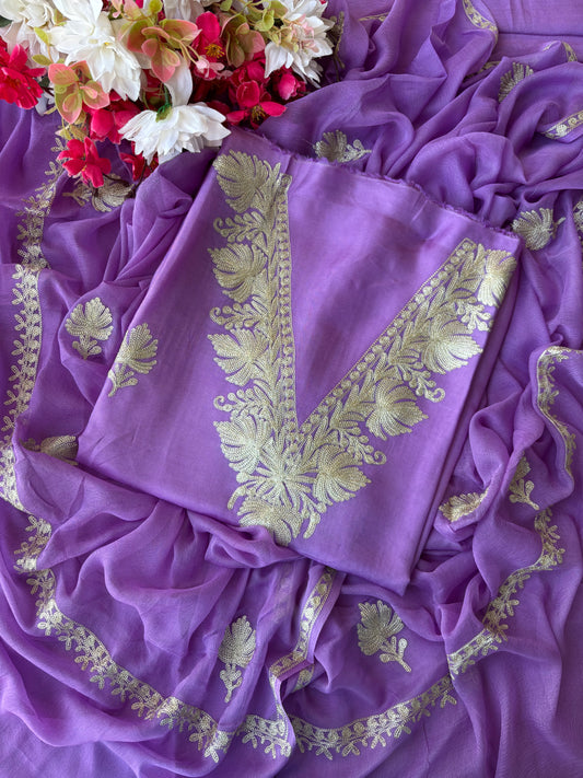 Lavender Silk Tilla Kashmiri Suit
