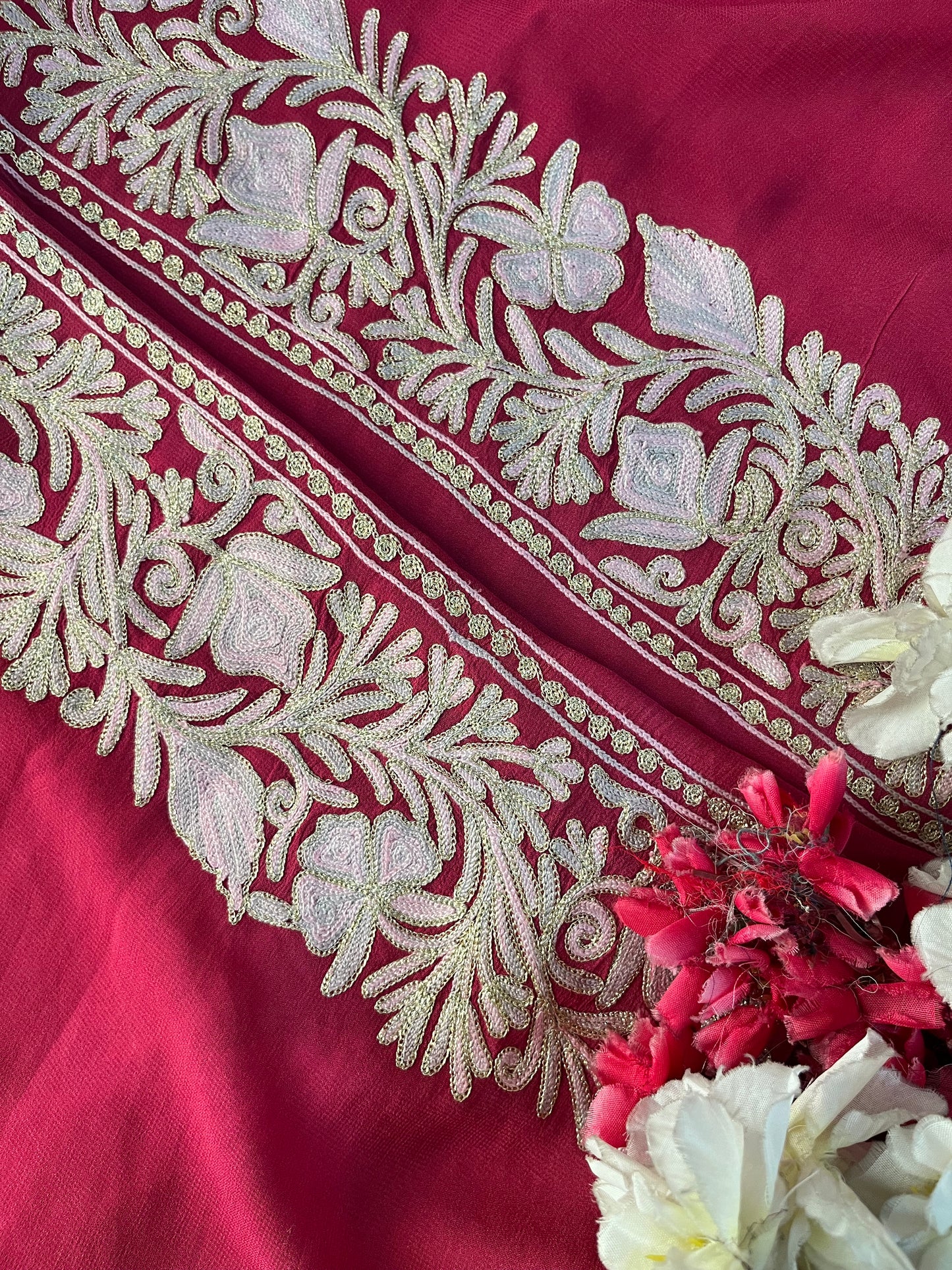 Hot Pink Pure Georgette Achkan Kashmiri Suit