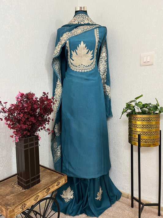 Teal Blue Sanam’ Tilla Kashmiri Silk Suit