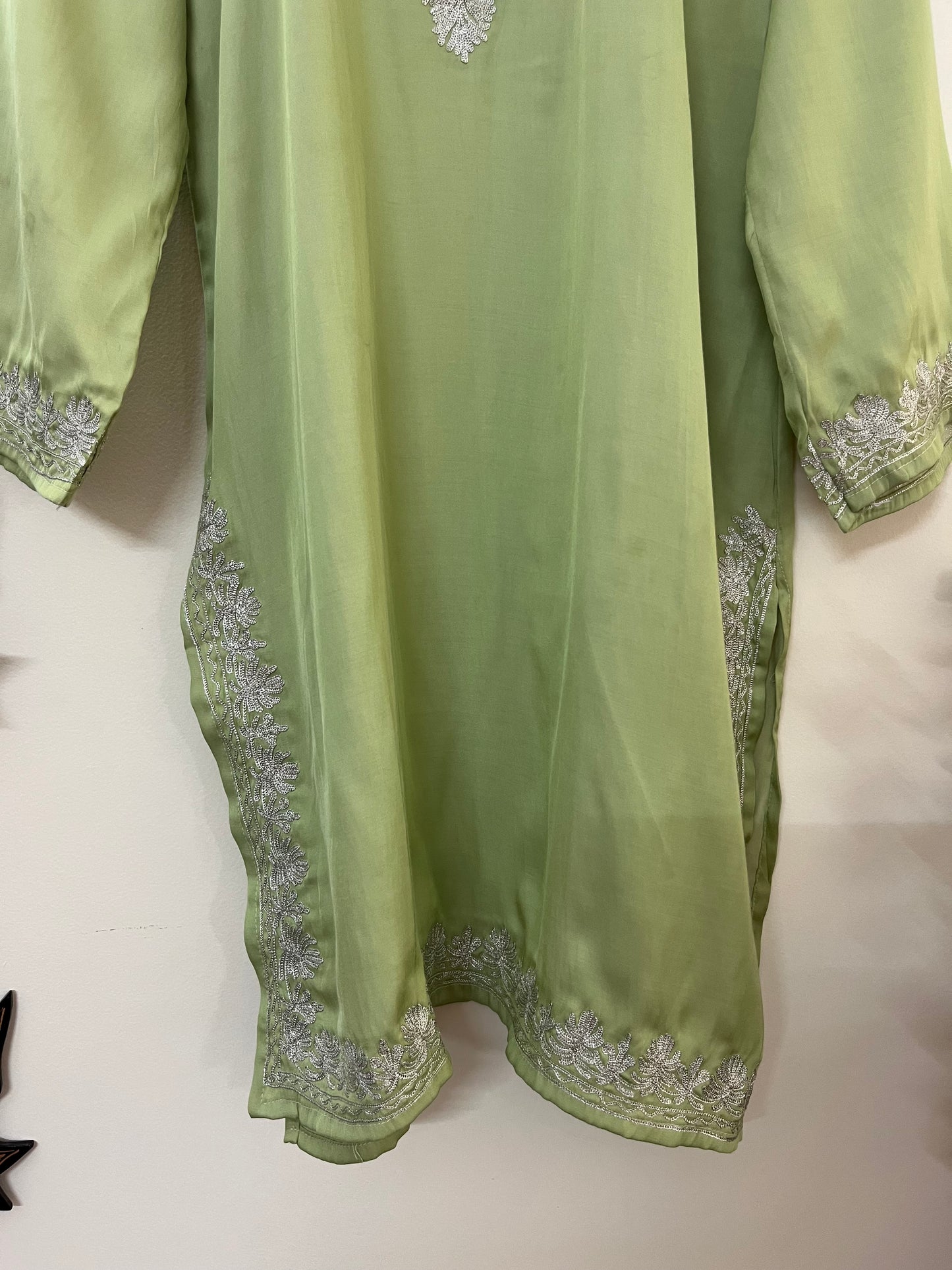 Soft Green Cotton Tilla Embroidered Stitched Kurta