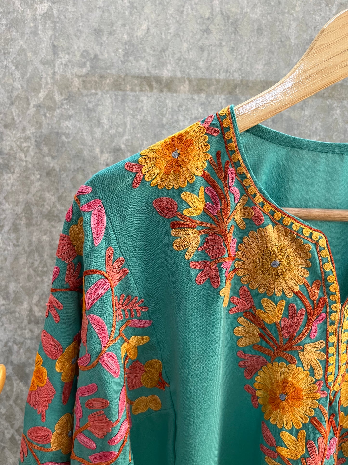 Sea Green Cotton Arm Jaal Pheran Set