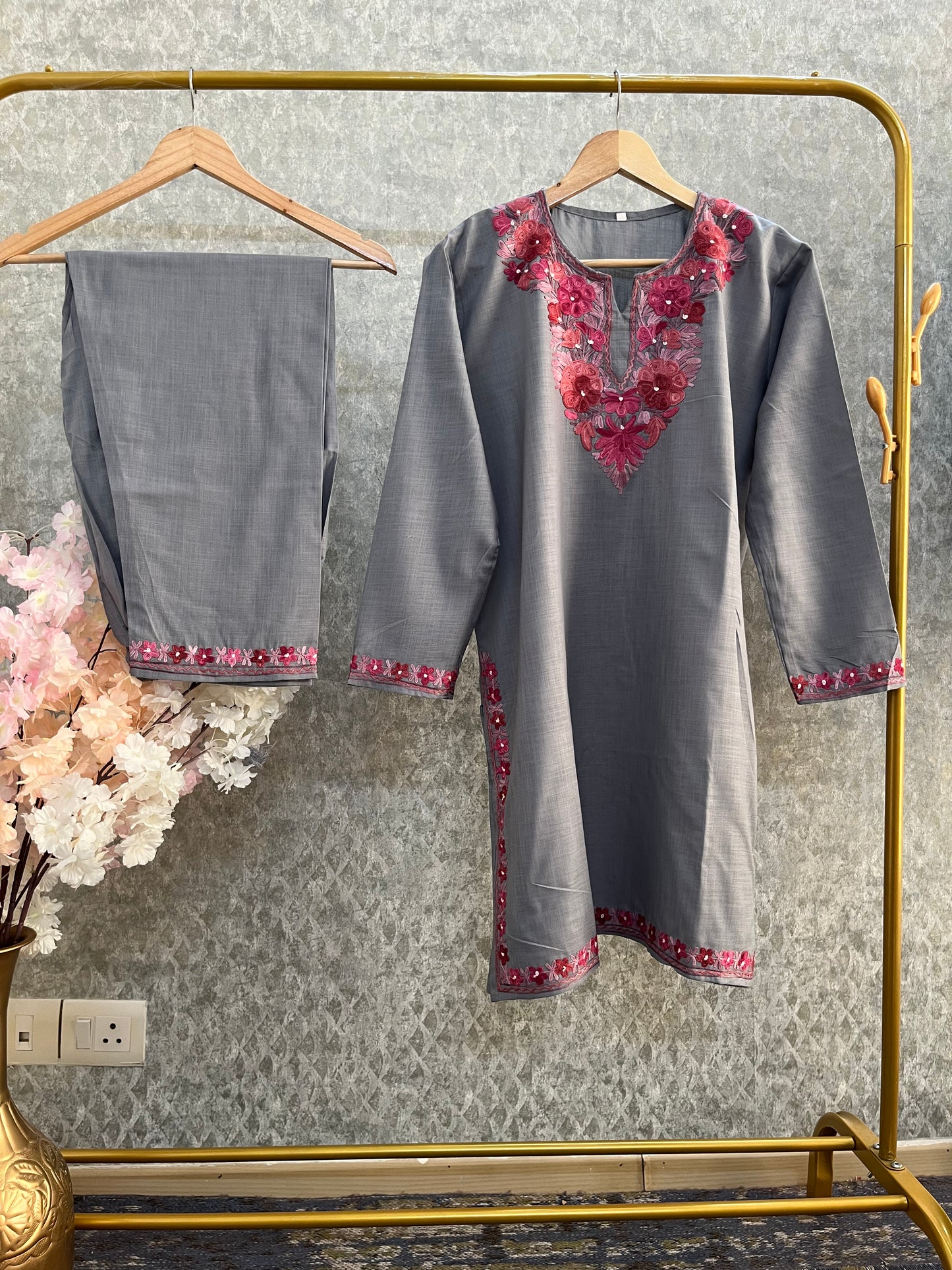 English Grey Cotton Stitched Co-ord Set (42)